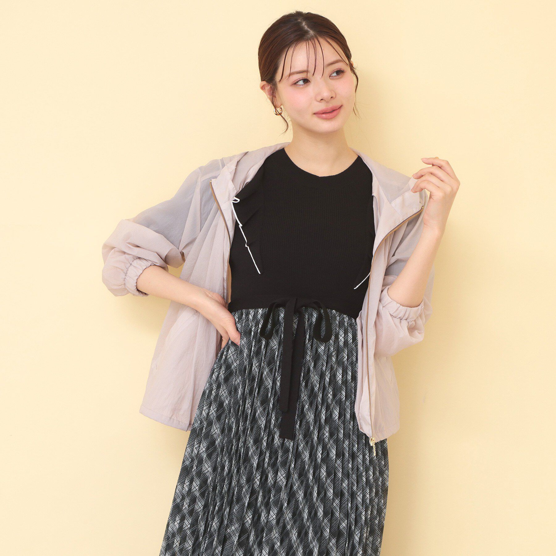 index「チェックプリーツドッキングニットワンピース【洗濯機OK】」|ワンピース|