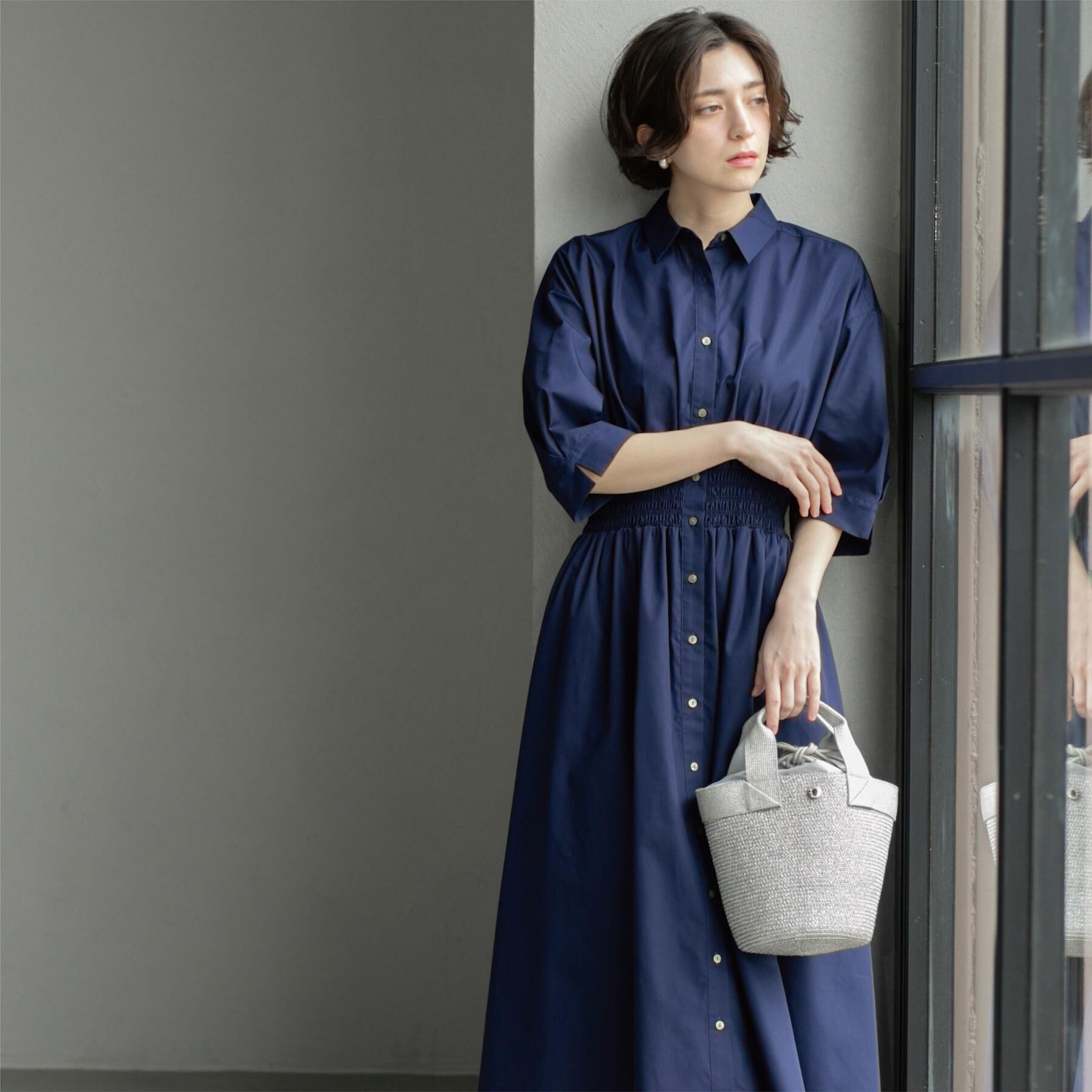 OPAQUE.CLIP「《5色展開》フィット＆フレアシャツワンピース【洗濯機洗い可】」|ワンピース|