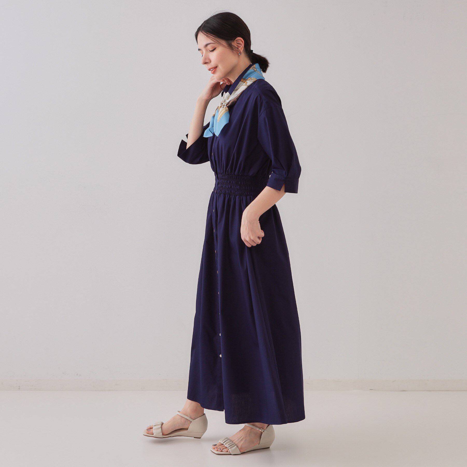 OPAQUE.CLIP「《5色展開》フィット＆フレアシャツワンピース【洗濯機洗い可】」|ワンピース|