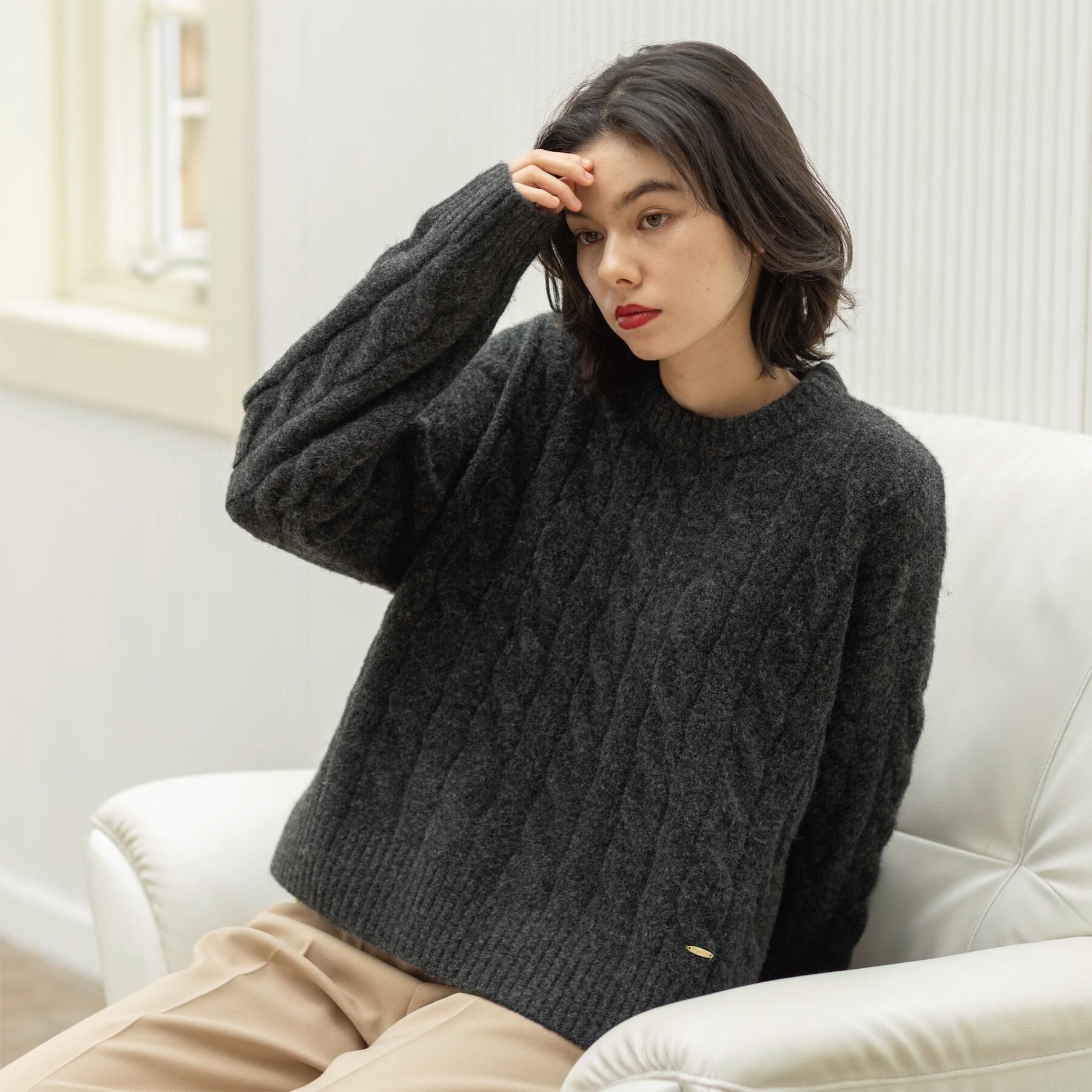 OPAQUE.CLIP「MIXミドルゲージケーブルニット【洗濯機OK】」|ニット・セーター|