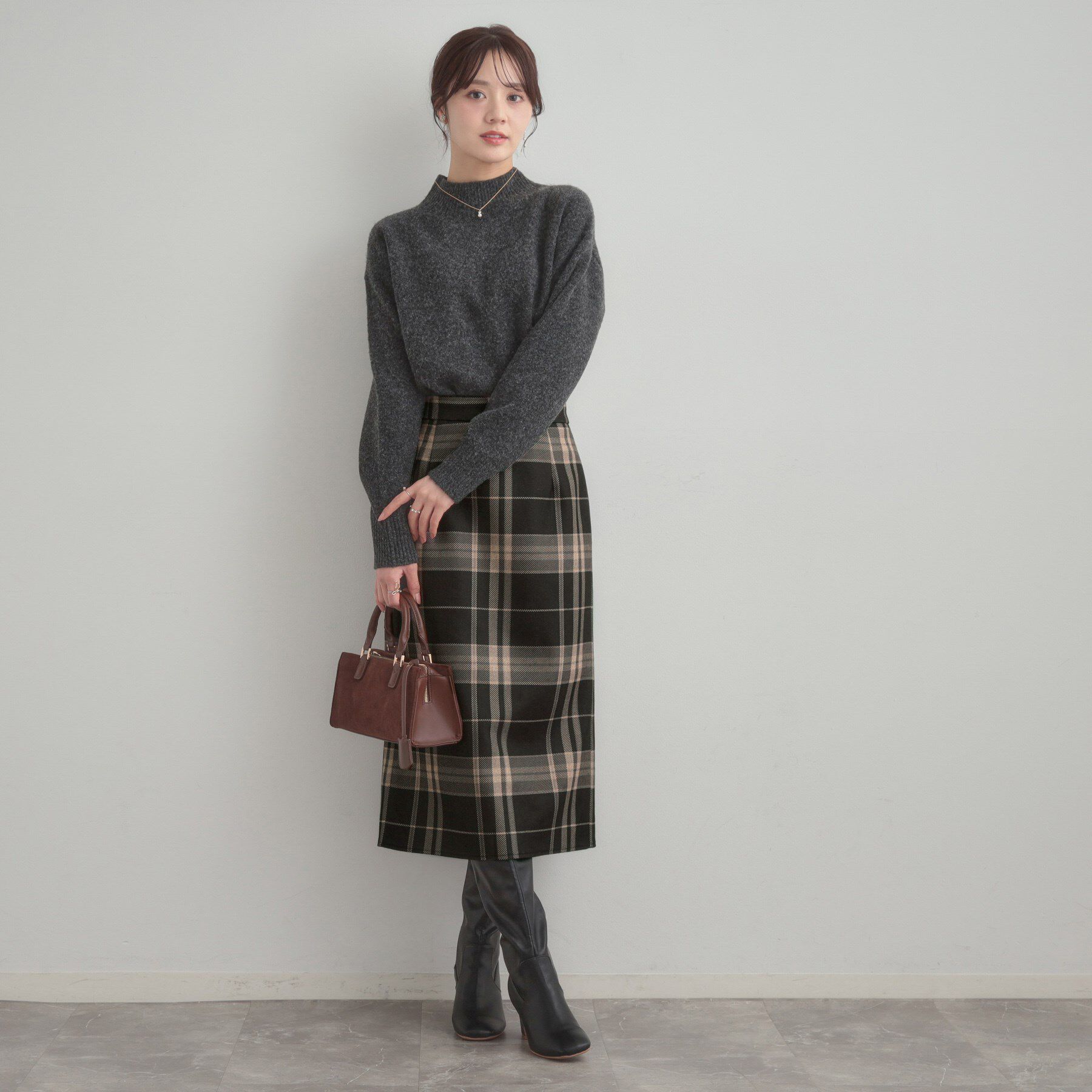 Couture broach「【洗える/微起毛】Iライン チェックスカート」|スカート|