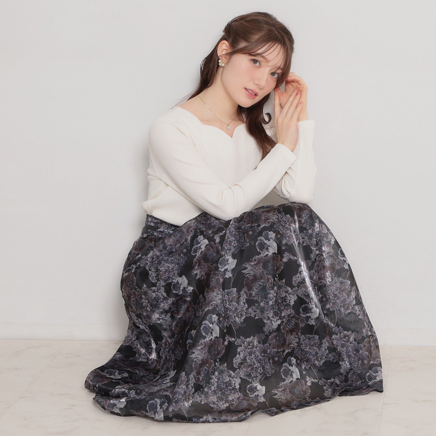 Couture broach「【洗える】ハートネック テレコプルオーバー」|Tシャツ・カットソー|