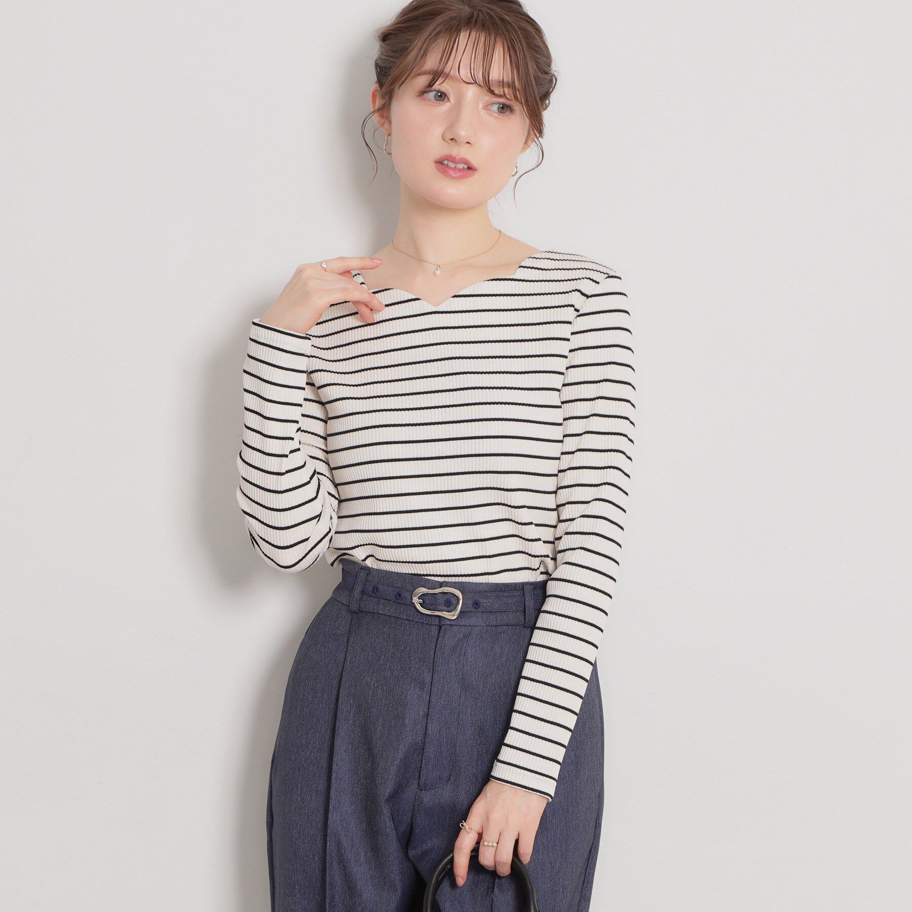 Couture broach「【洗える】ハートネック テレコプルオーバー」|Tシャツ・カットソー|