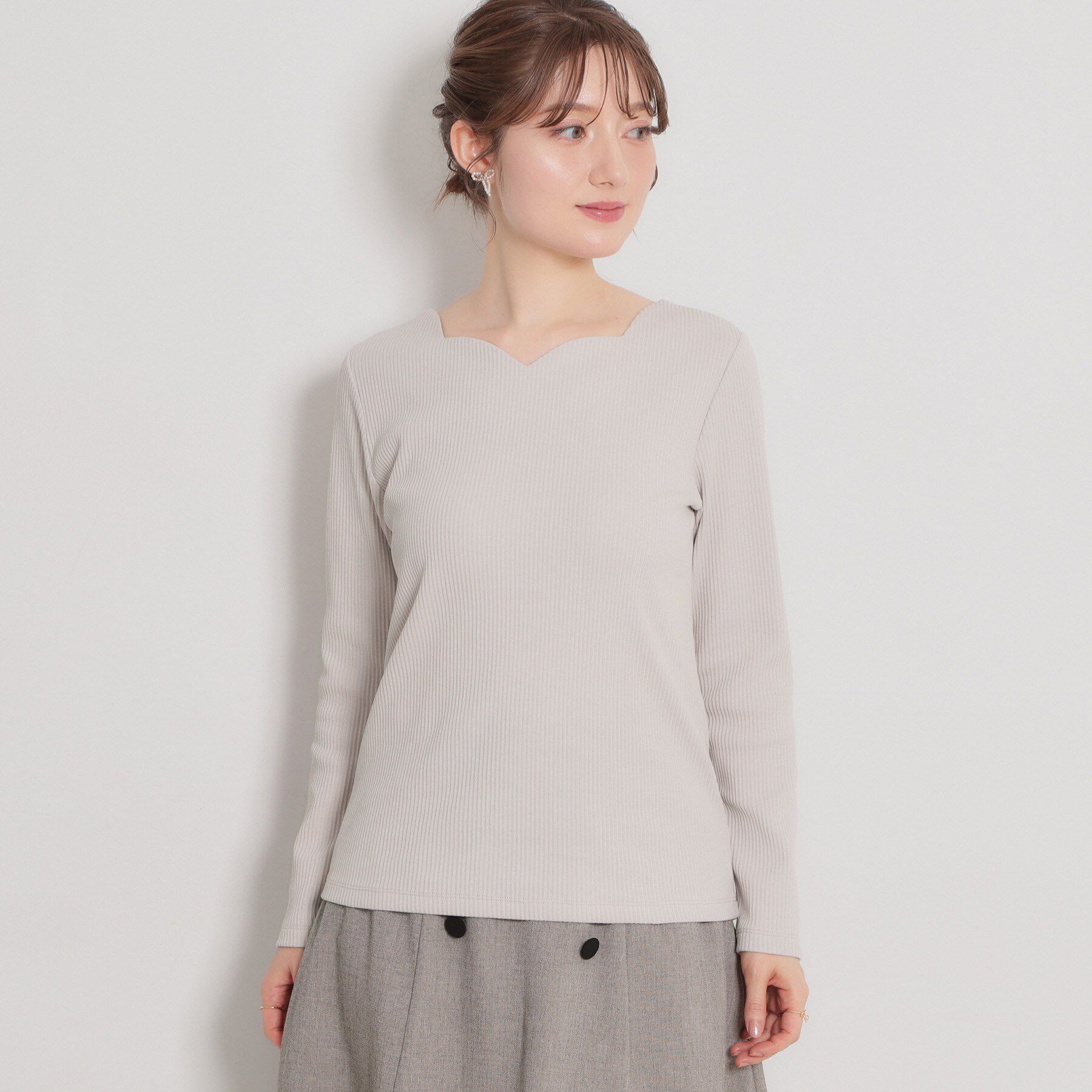 Couture broach「【洗える】ハートネック テレコプルオーバー」|Tシャツ・カットソー|