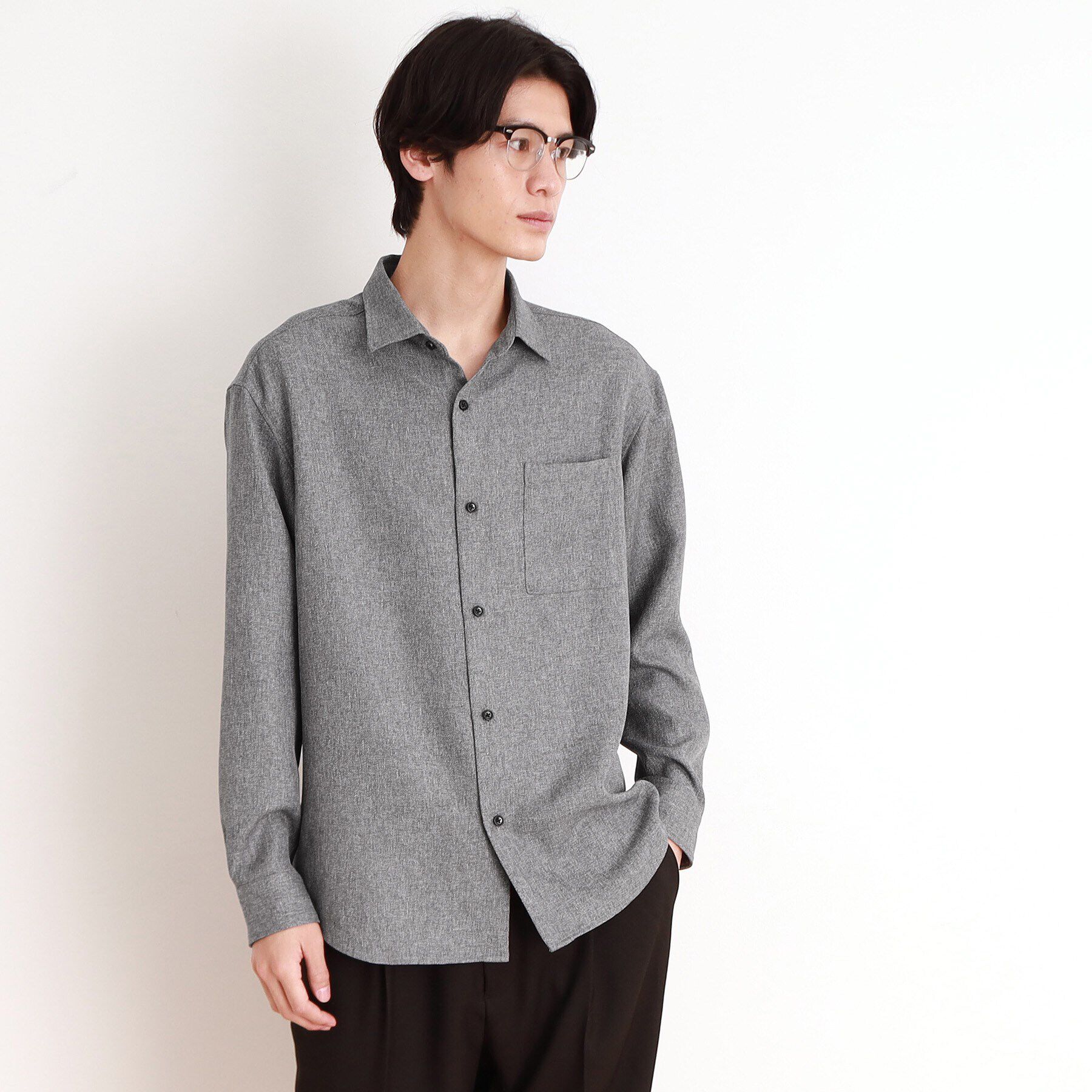 THE SHOP TK「ウールライクへリンボンシャツ リラックスシルエット」|シャツ・ブラウス|