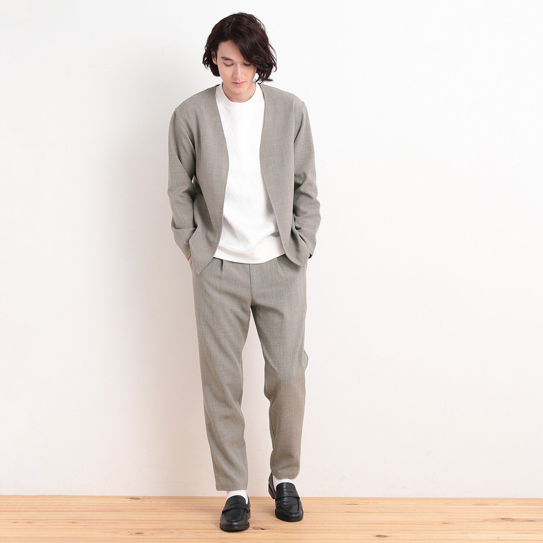 THE SHOP TK「【CAVIAN/キャビアン】リサイクルシャークスキンノーカラーカーディガン セットアップ可」|カーディガン|