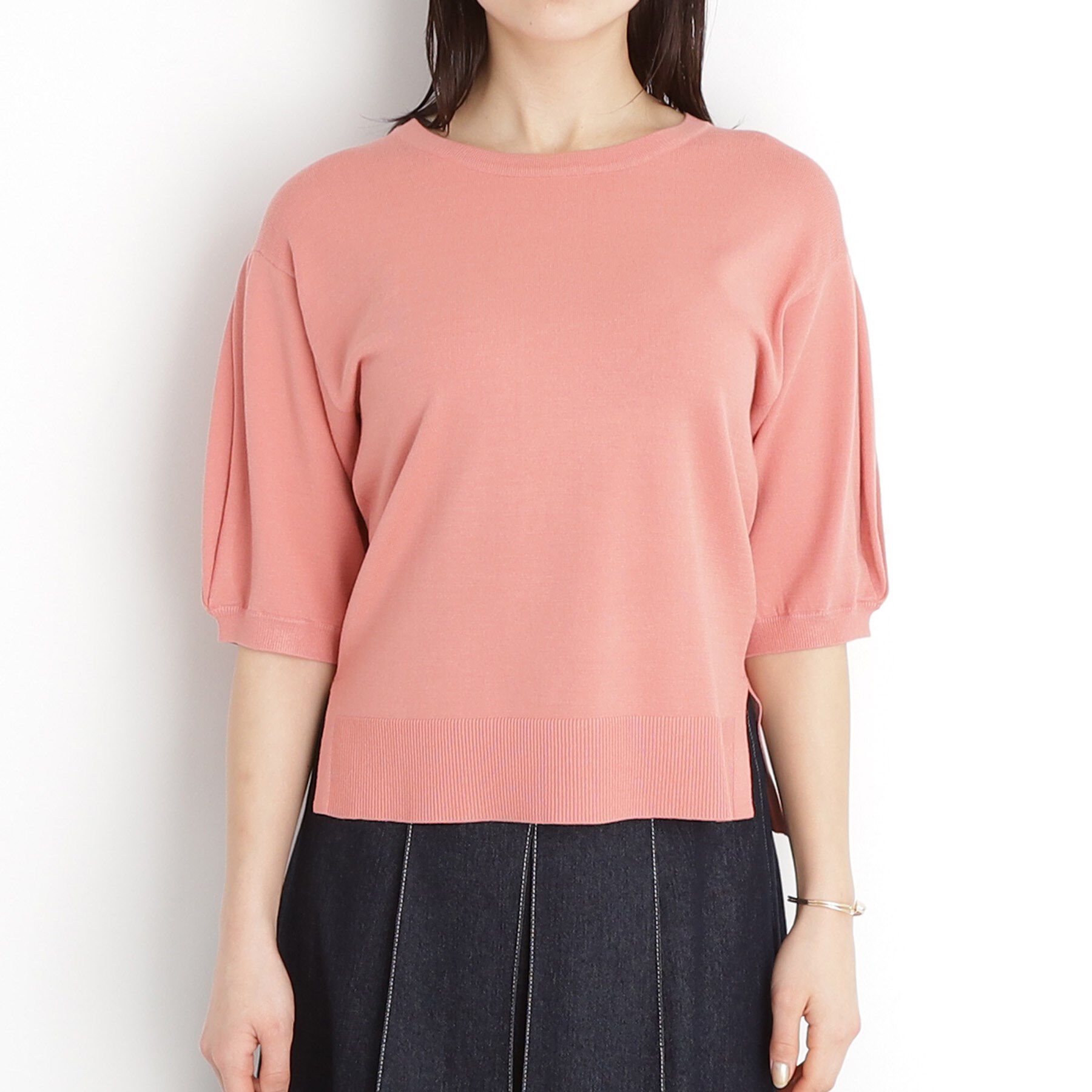 THE SHOP TK「【接触冷感/体型カバー】袖タック6分袖ニット/洗濯機OK/UVケア」|ニット・セーター|