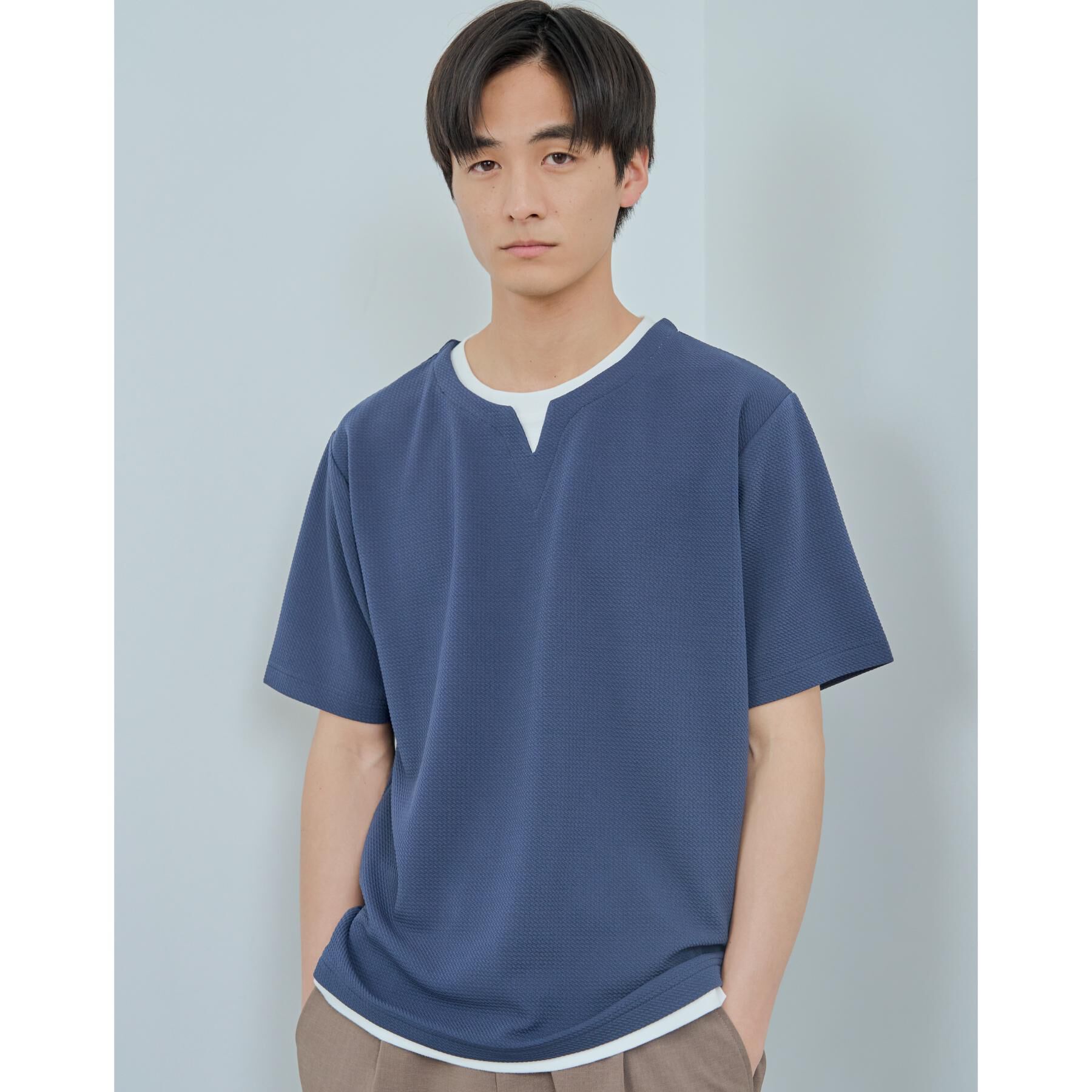 THE SHOP TK「ミニフクレキーネック半袖Tシャツ」|Tシャツ・カットソー|