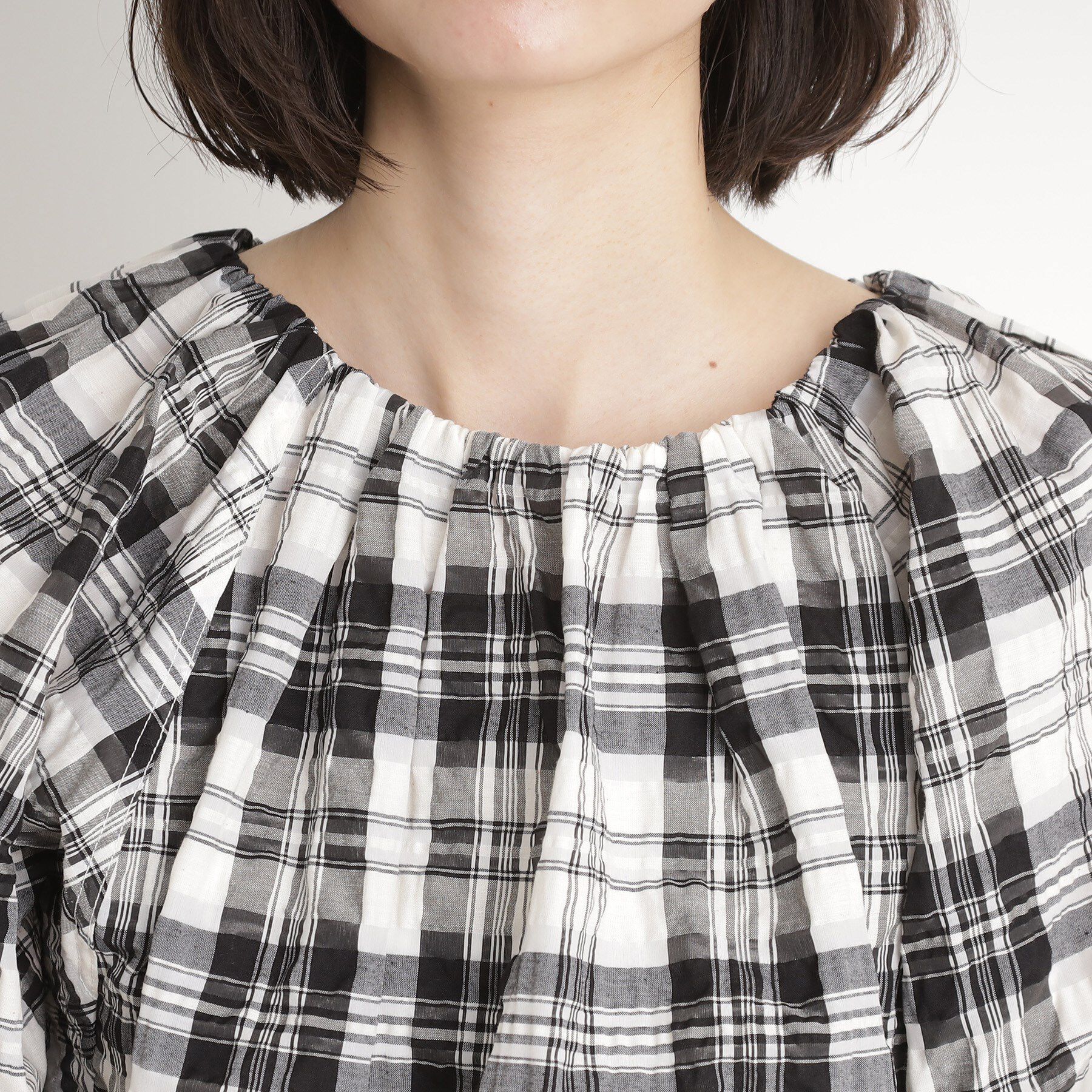 THE SHOP TK「チェックギャザーブラウス【洗える】」|シャツ・ブラウス|