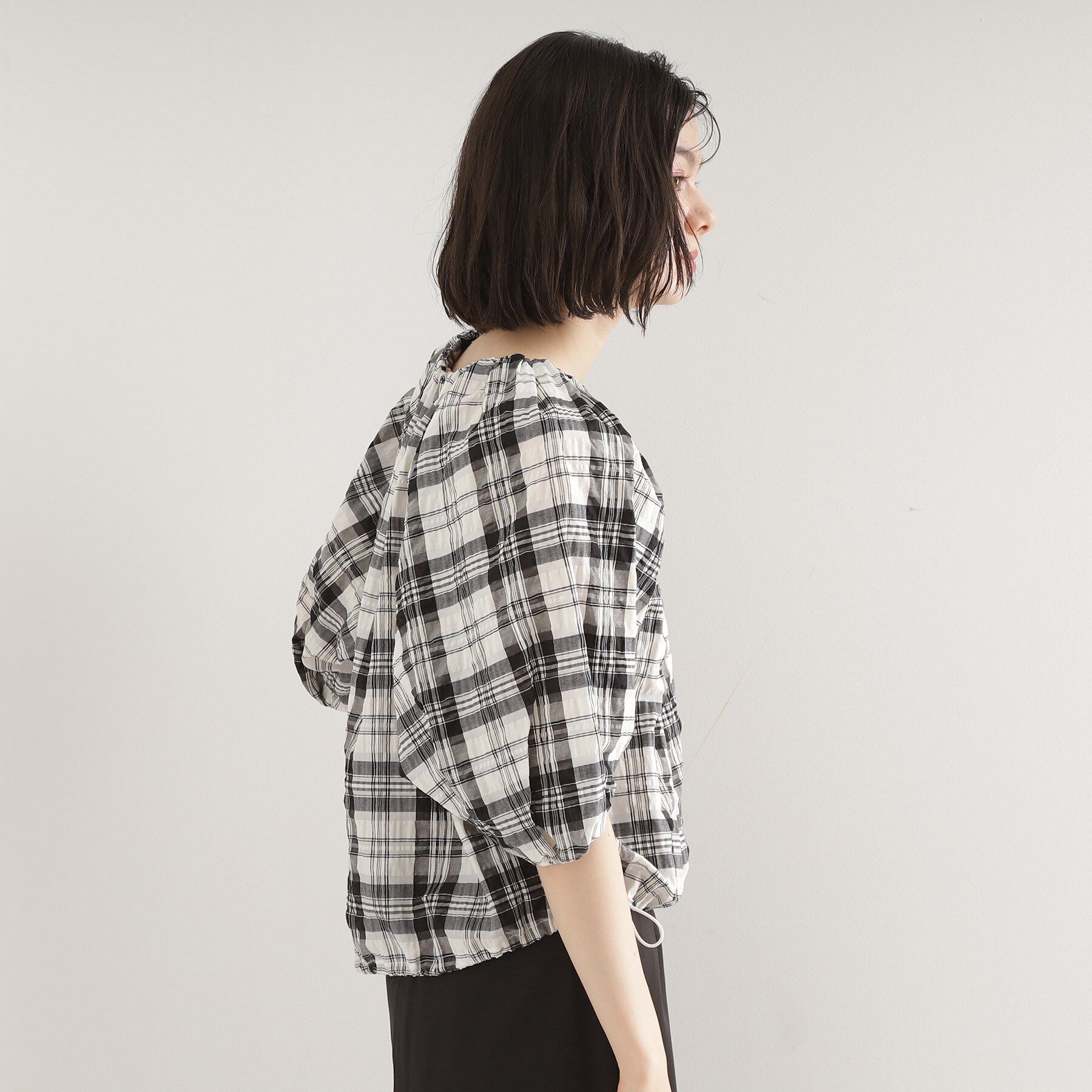 THE SHOP TK「チェックギャザーブラウス【洗える】」|シャツ・ブラウス|