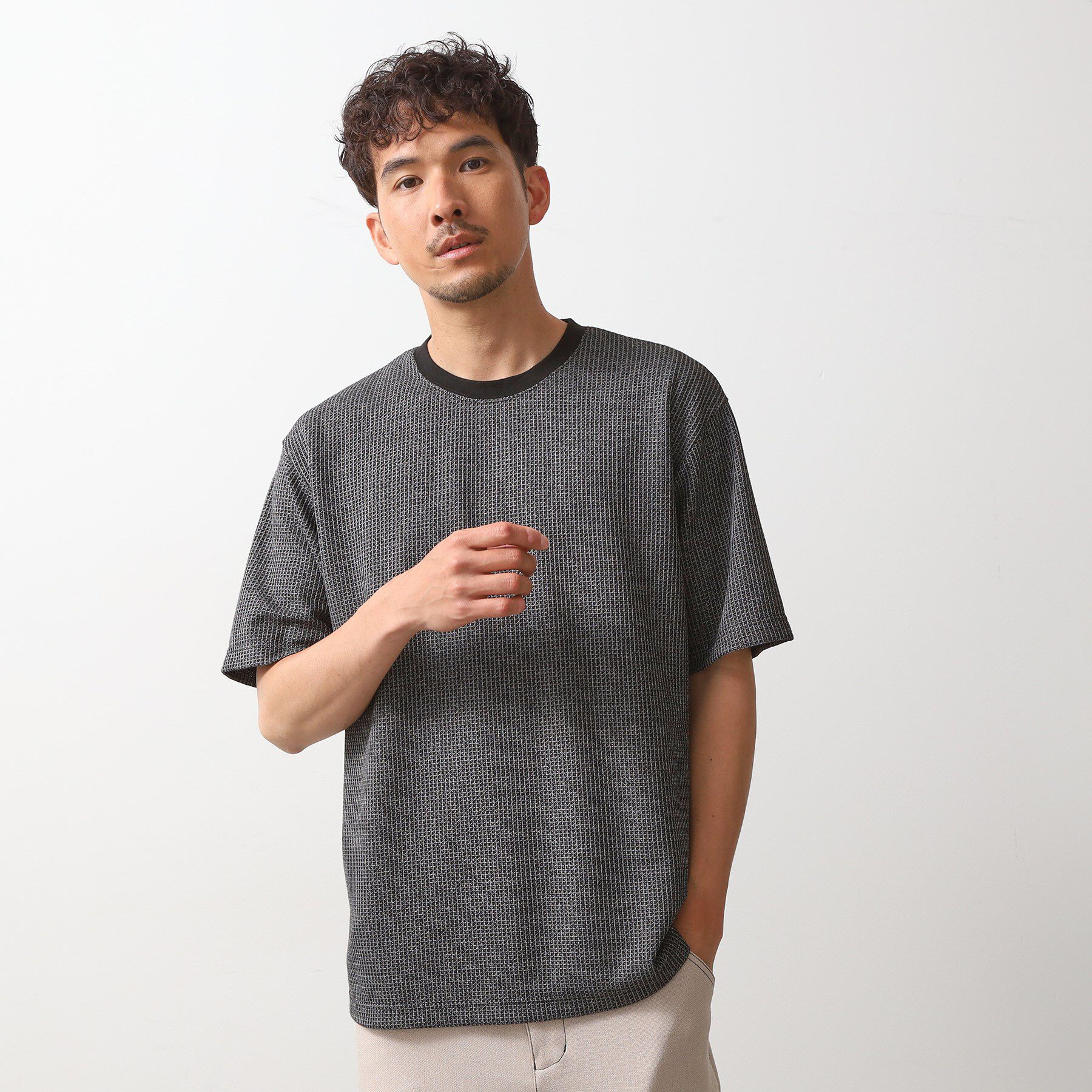 THE SHOP TK「カットジャカード半袖Tシャツ」|Tシャツ・カットソー|ブラック(019)