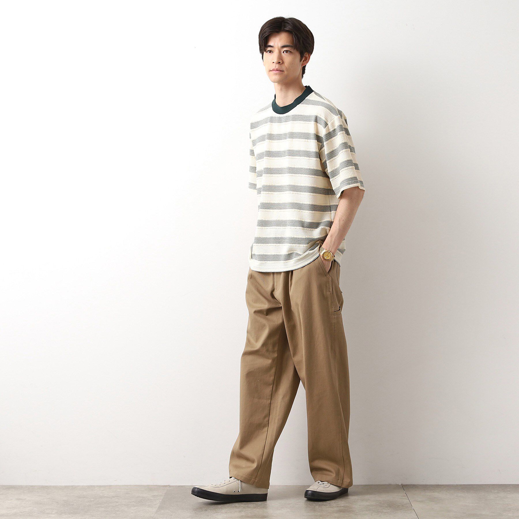 THE SHOP TK「変形ボーダー半袖Tシャツ【洗濯機OK】」|Tシャツ・カットソー|