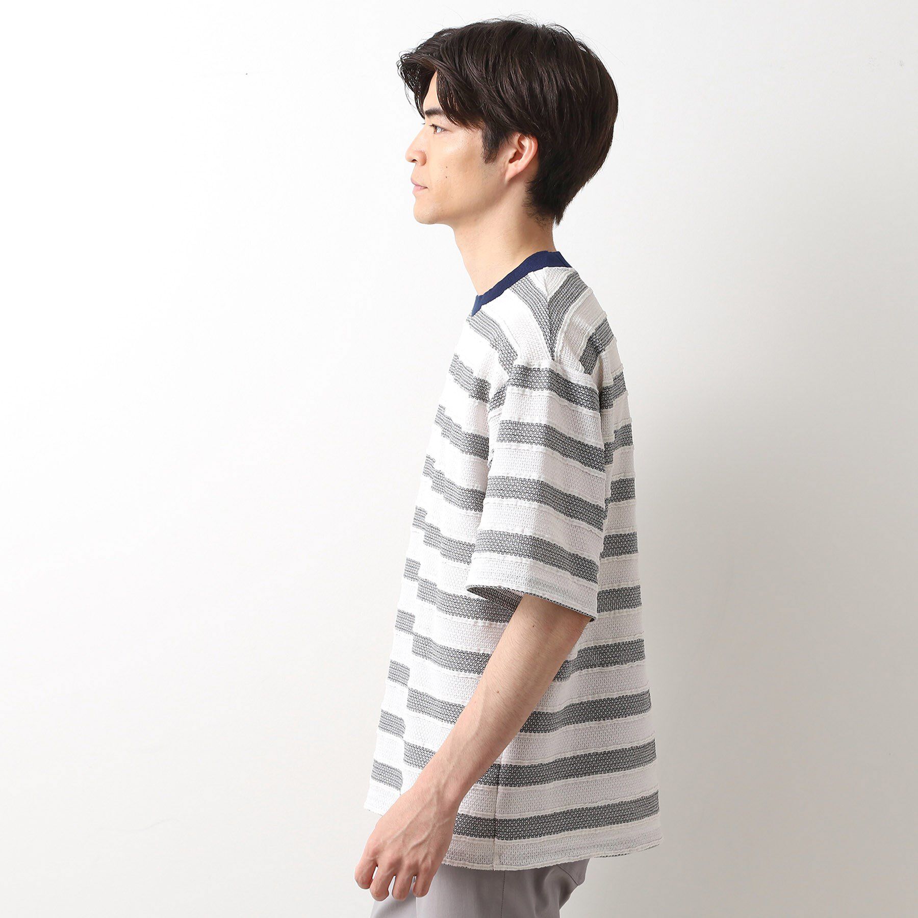 THE SHOP TK「変形ボーダー半袖Tシャツ【洗濯機OK】」|Tシャツ・カットソー|