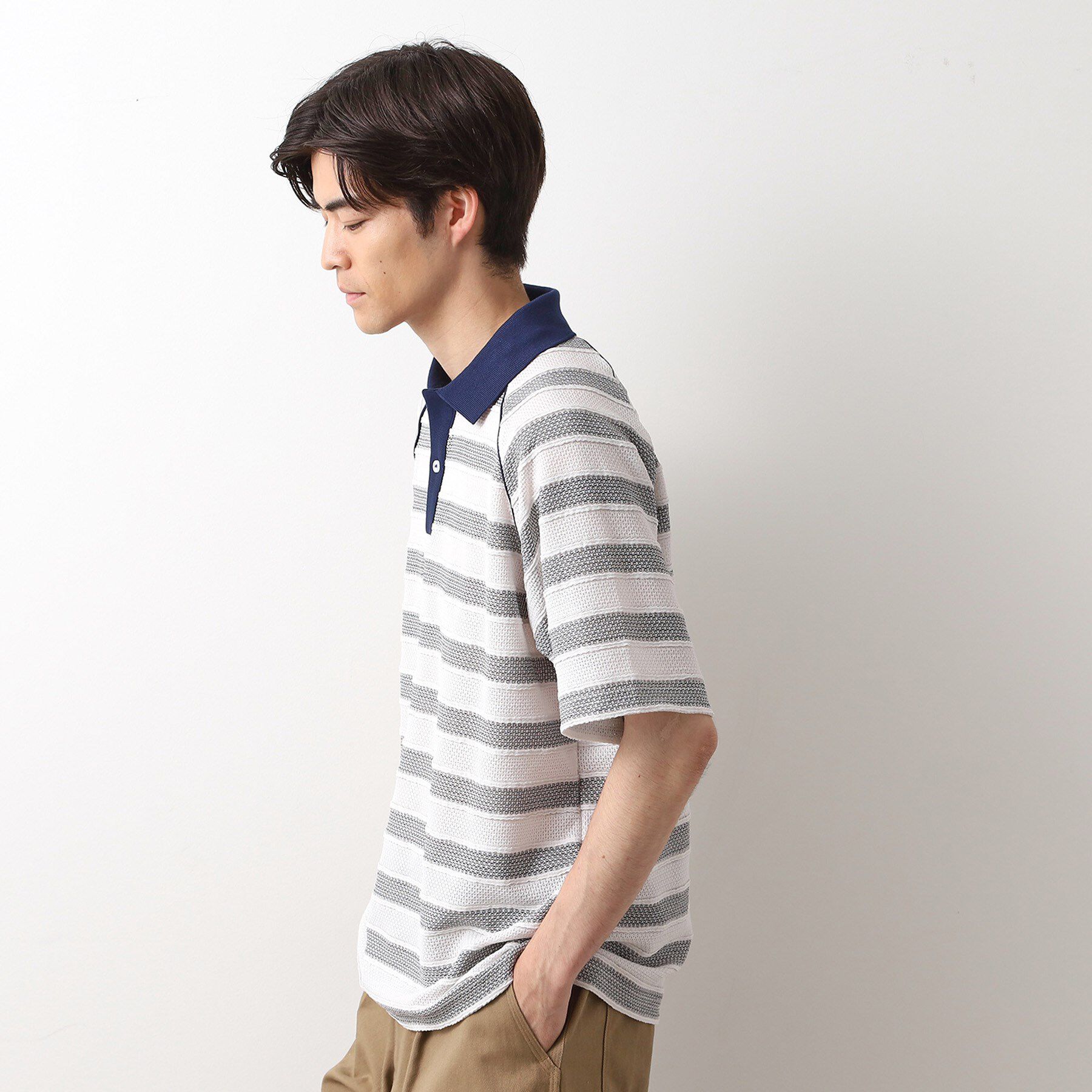 THE SHOP TK「変形ボーダーポロシャツ【洗濯機OK】」|Tシャツ・カットソー|