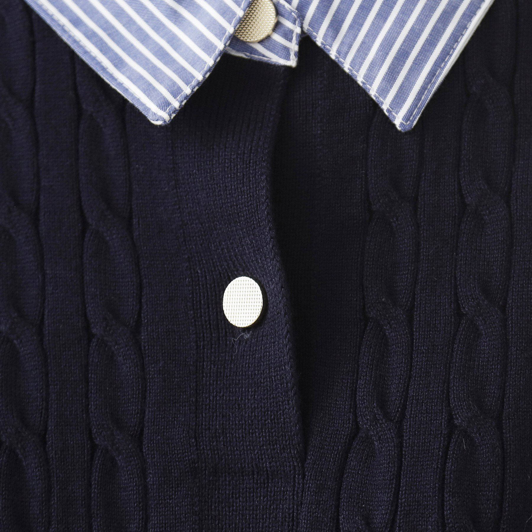 THE SHOP TK「【着るだけでコーデ完成】シャツレイヤード風 ケーブルニット」|ニット・セーター|