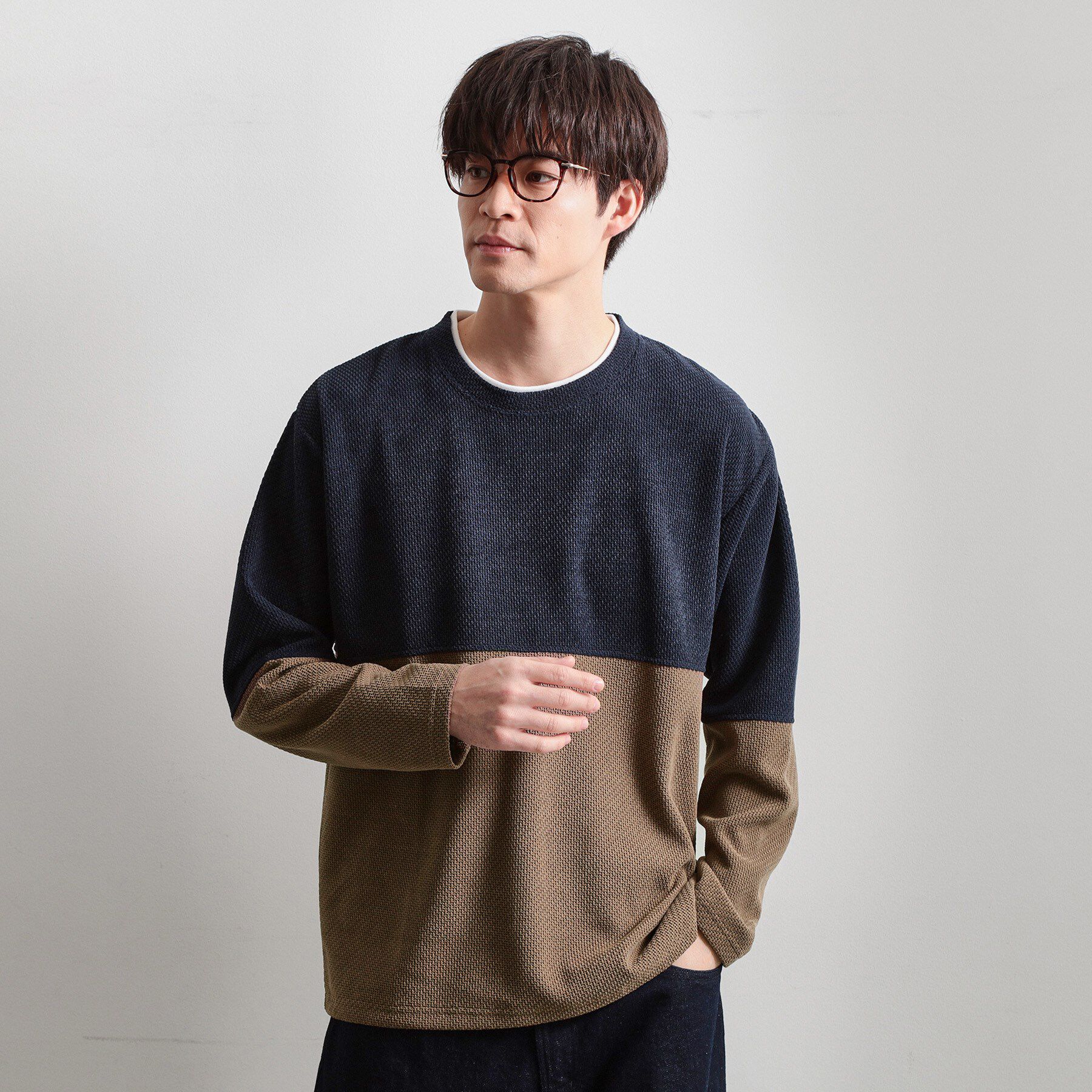 THE SHOP TK「バイカラー モール風長袖Tシャツ」|Tシャツ・カットソー|ネイビー(594)