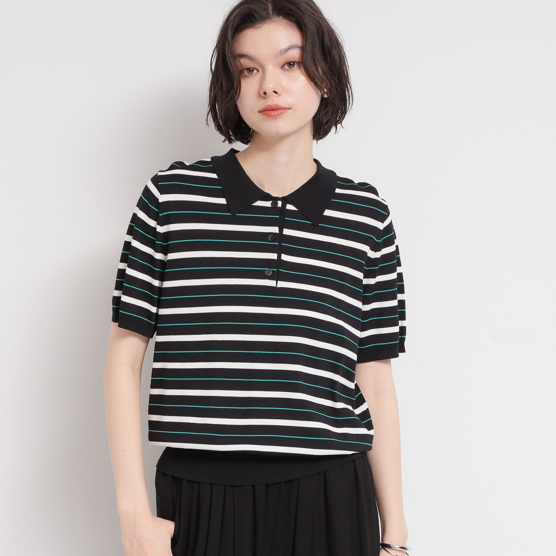 THE SHOP TK「【ひんやり/アンチピリング/UV】1枚で主役になる ボーダーポロニット」|ニット・セーター|
