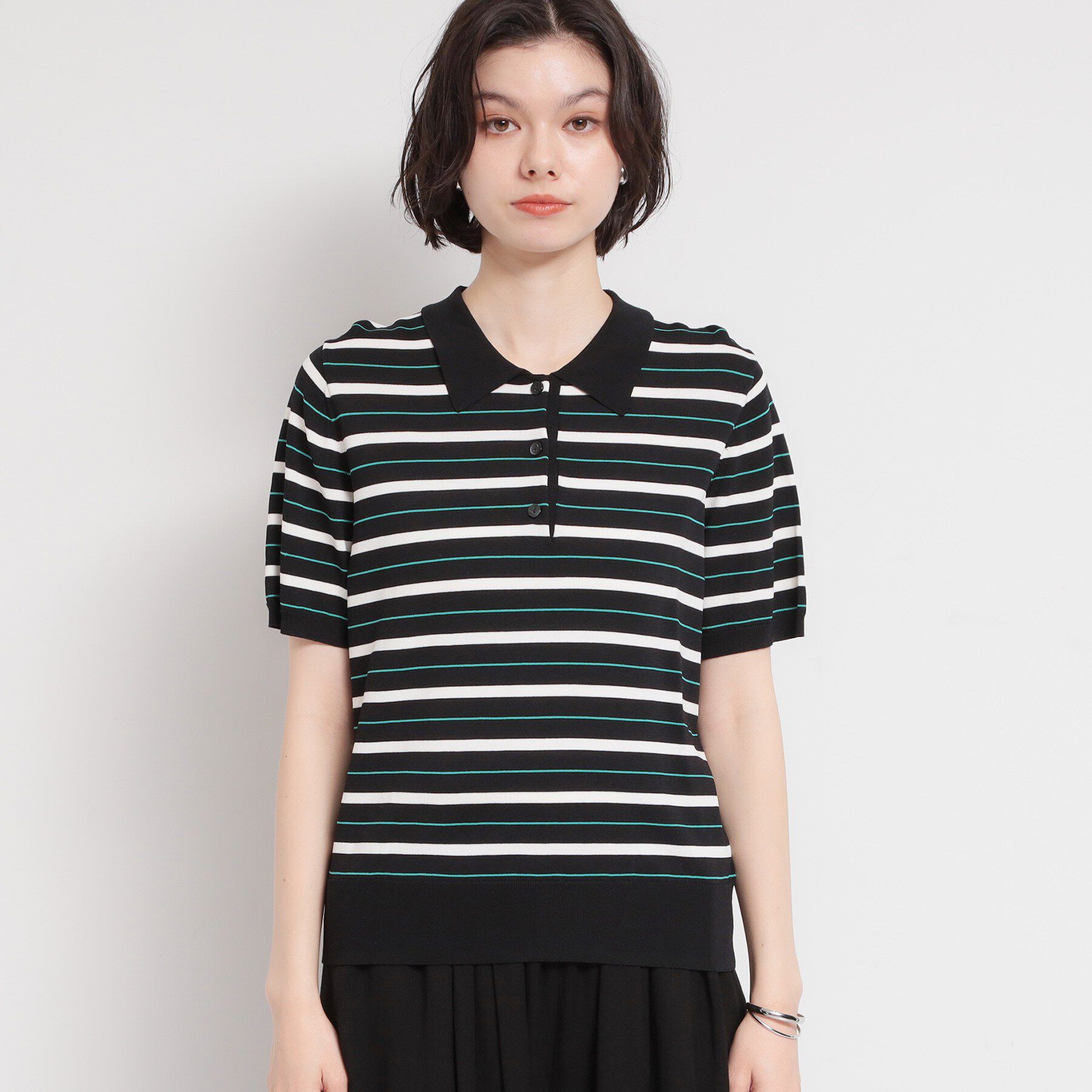 THE SHOP TK「【ひんやり/アンチピリング/UV】1枚で主役になる ボーダーポロニット」|ニット・セーター|