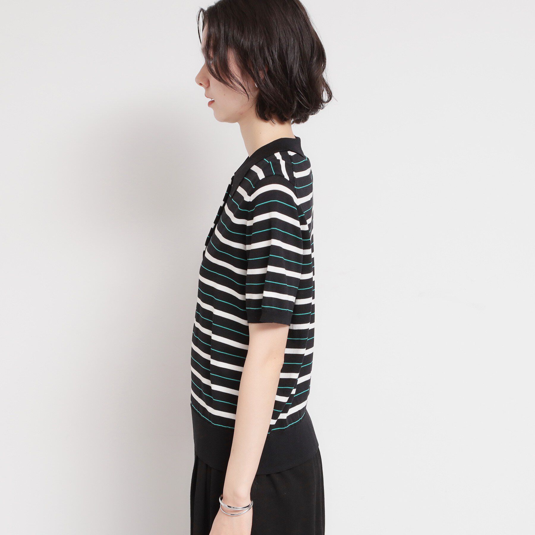 THE SHOP TK「【ひんやり/アンチピリング/UV】1枚で主役になる ボーダーポロニット」|ニット・セーター|