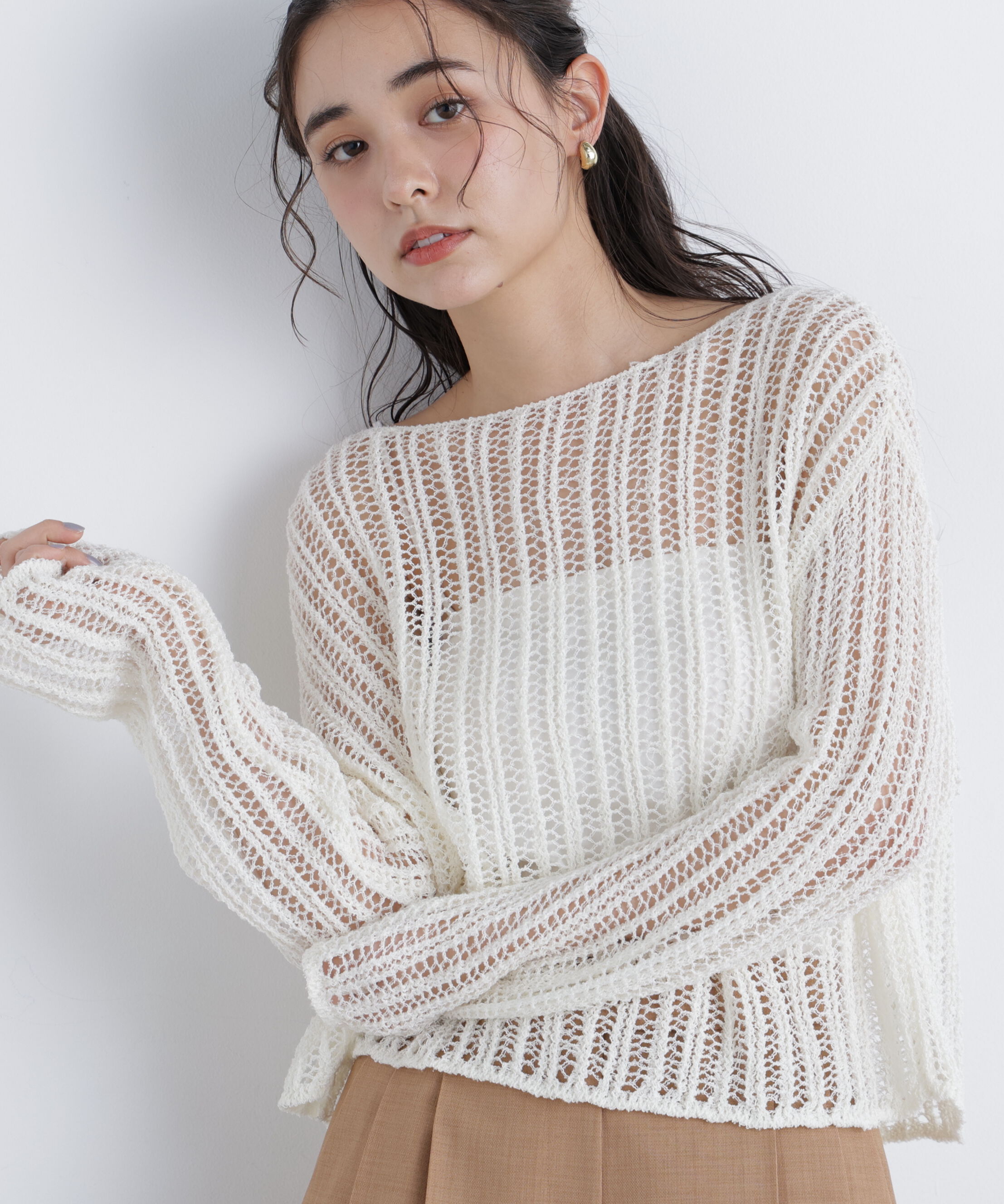  「〈N.〉透かし編みクロップドニット」|ニット・セーター|