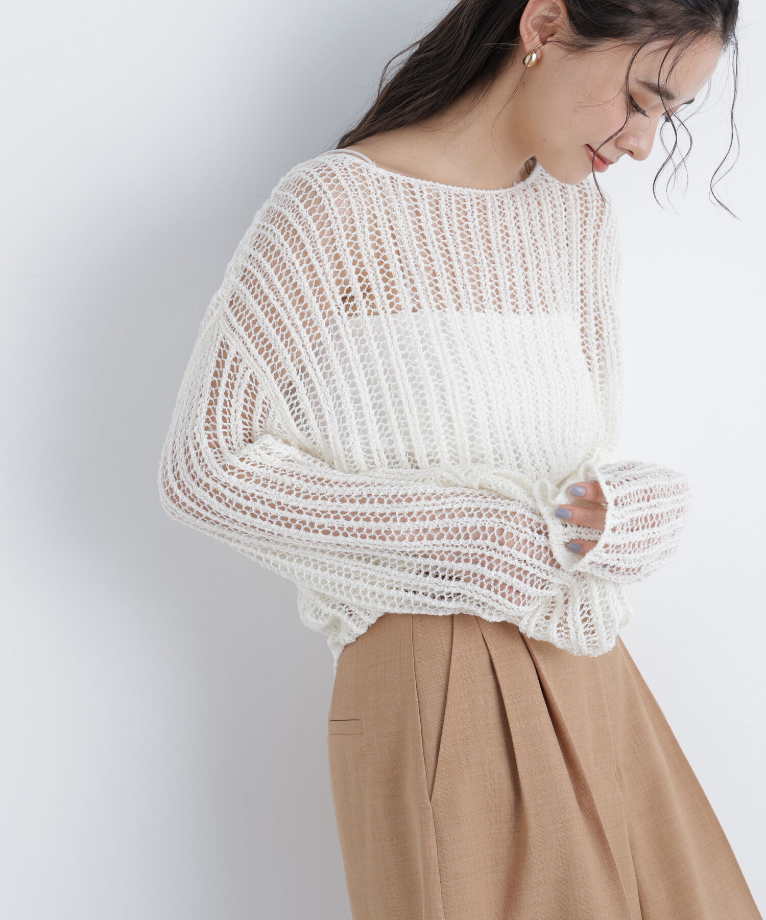  「〈N.〉透かし編みクロップドニット」|ニット・セーター|