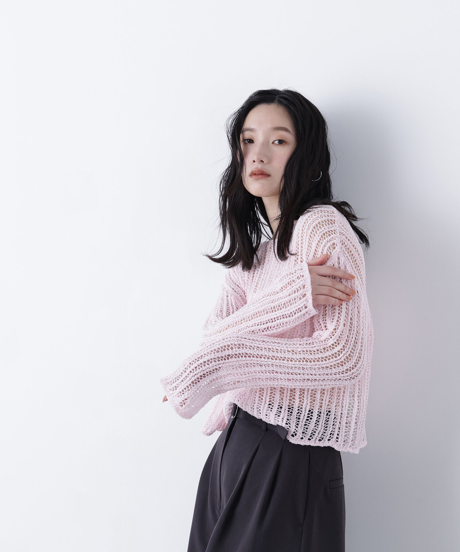  「〈N.〉透かし編みクロップドニット」|ニット・セーター|