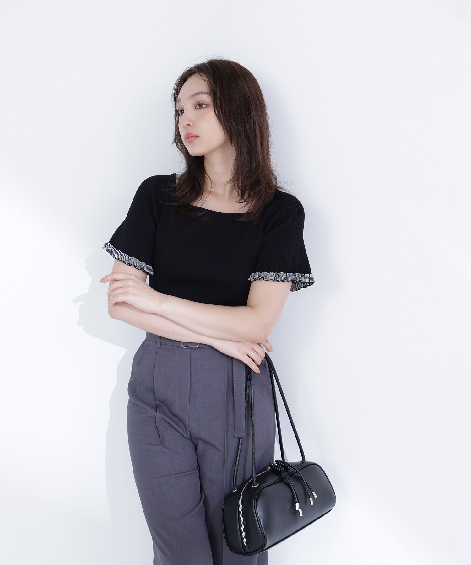  「ボーダーフリルスリーブニット」|ニット・セーター|