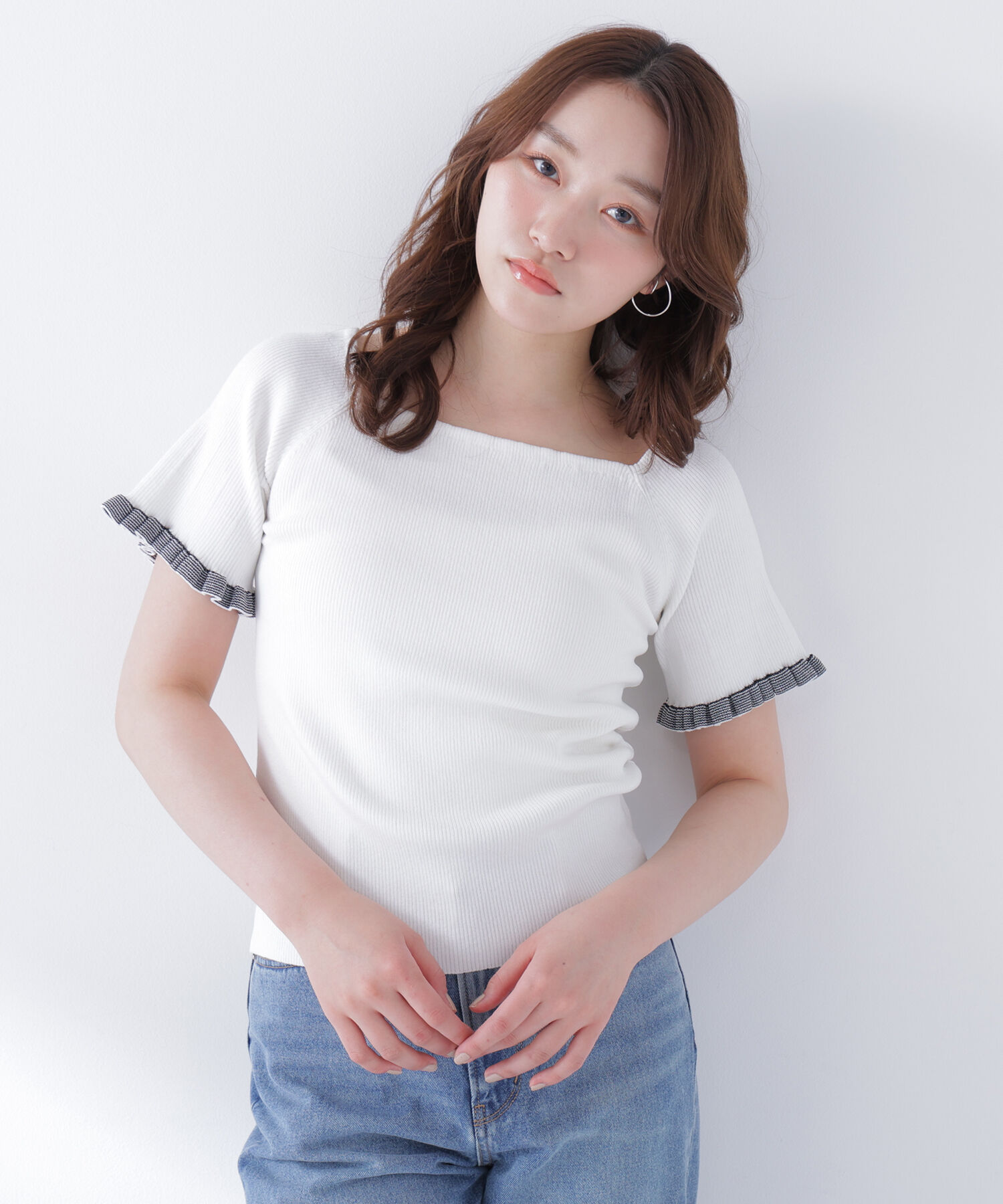  「ボーダーフリルスリーブニット」|ニット・セーター|オフ&times;ブラッ  2