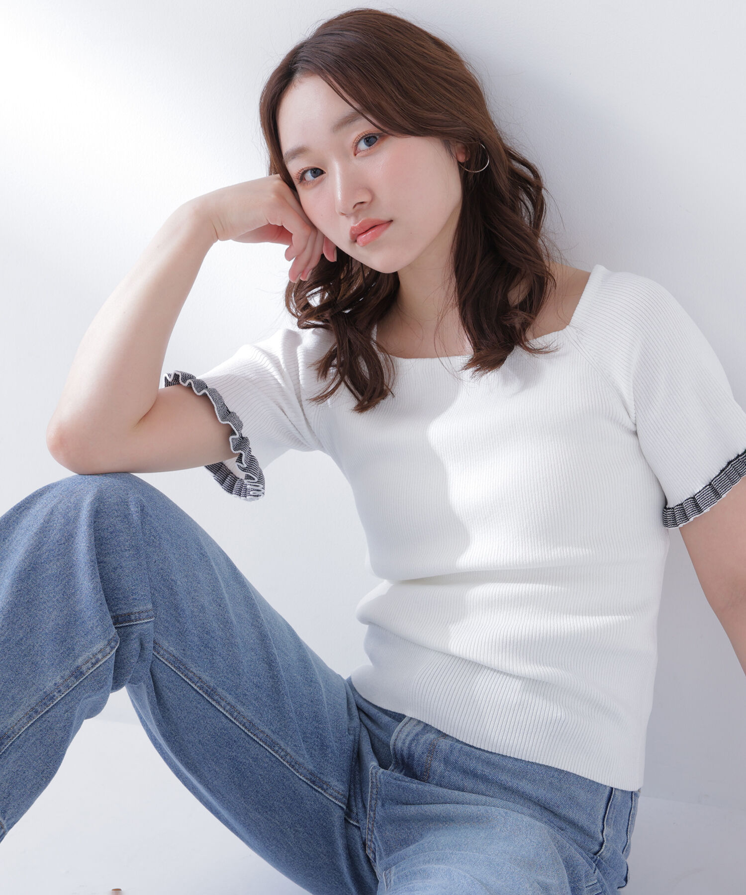  「ボーダーフリルスリーブニット」|ニット・セーター|