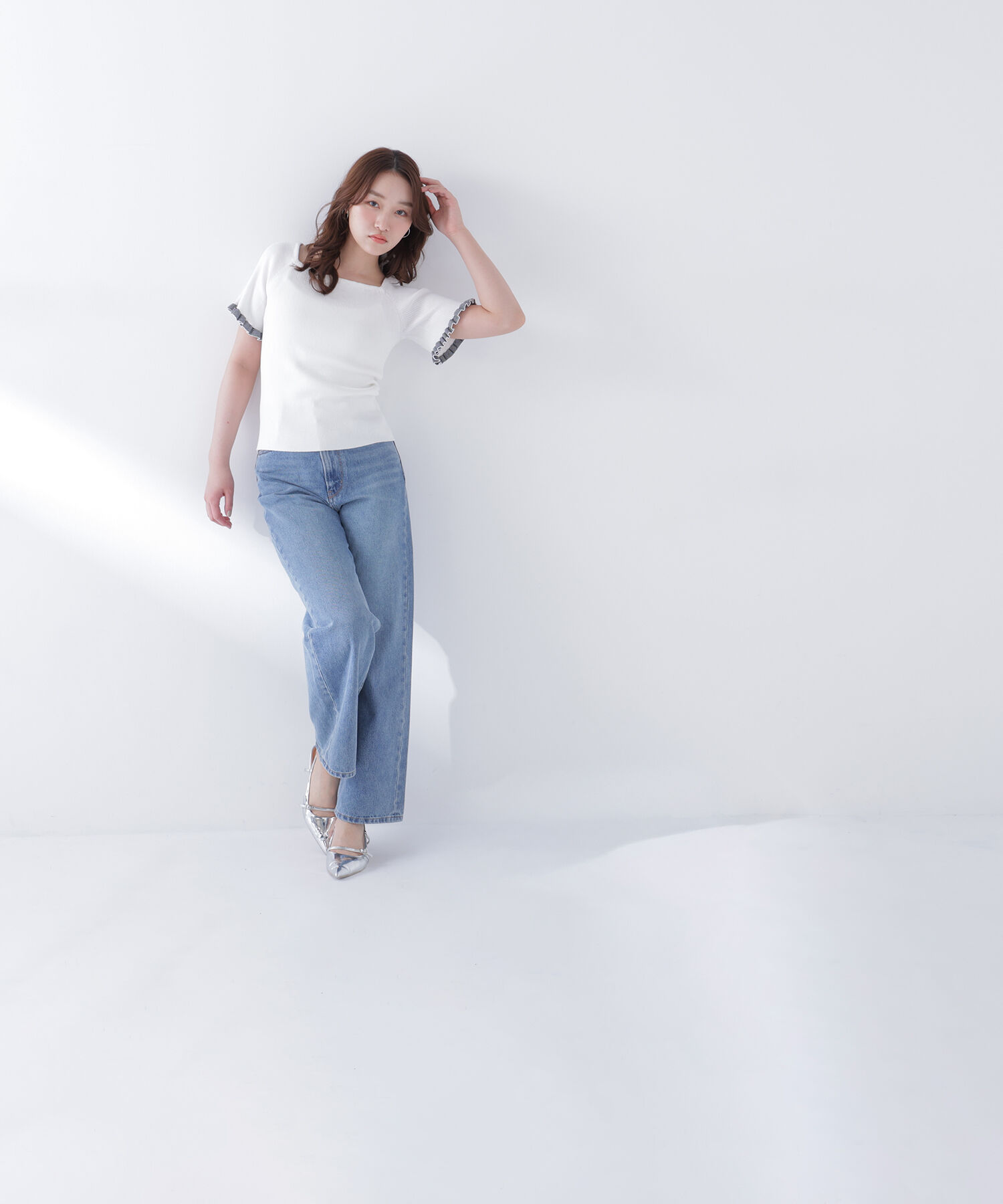  「ボーダーフリルスリーブニット」|ニット・セーター|