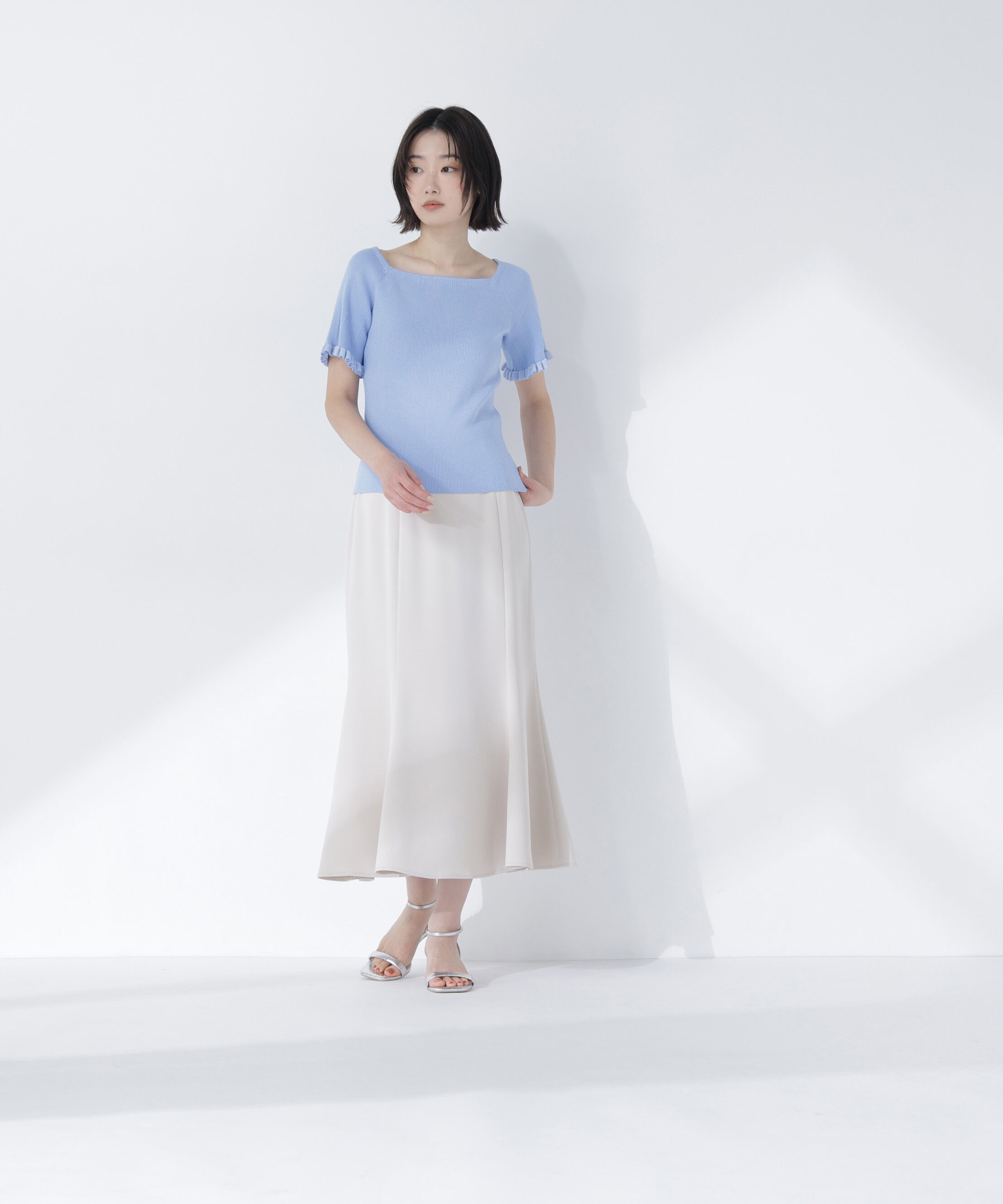  「ボーダーフリルスリーブニット」|ニット・セーター|