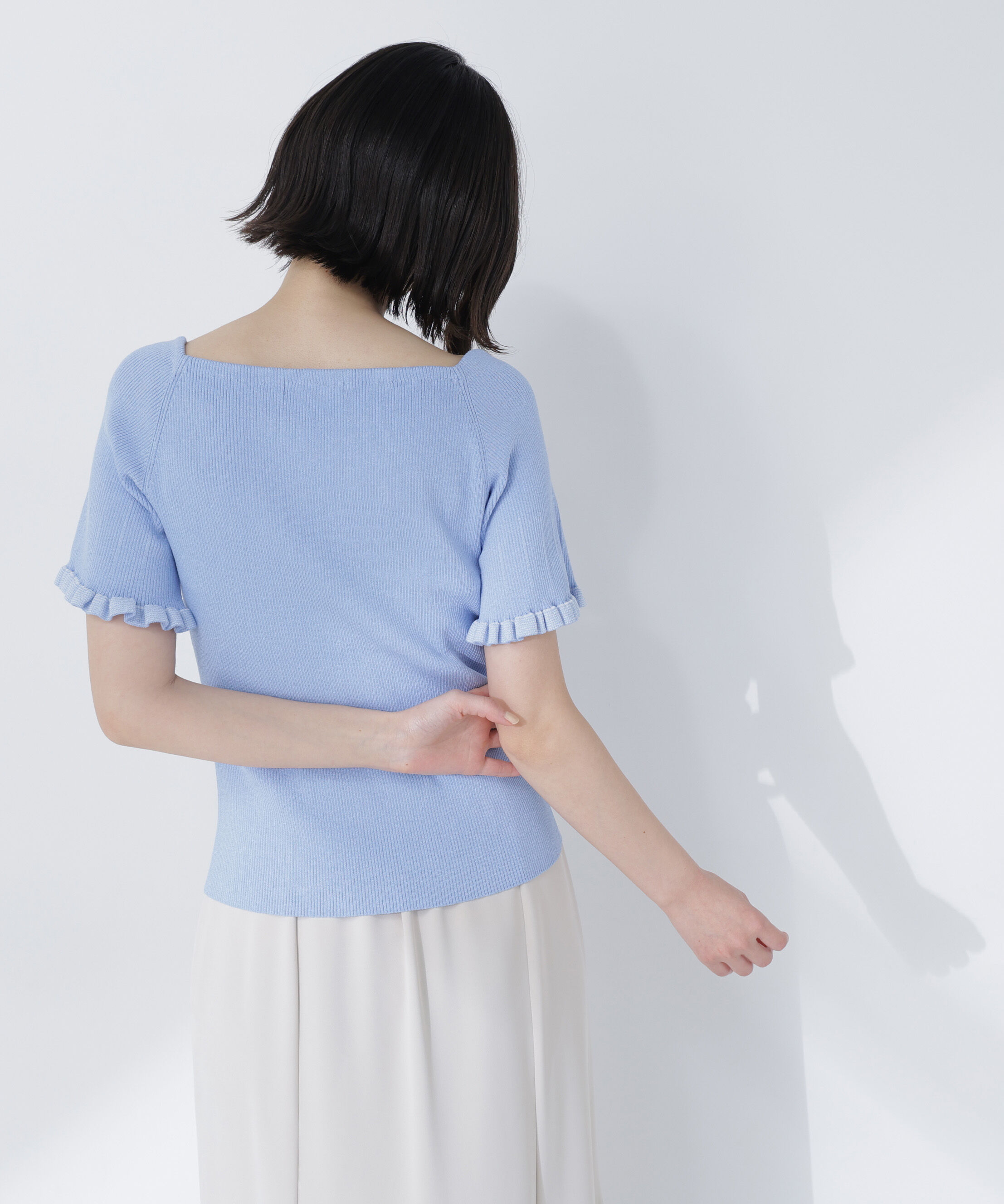  「ボーダーフリルスリーブニット」|ニット・セーター|