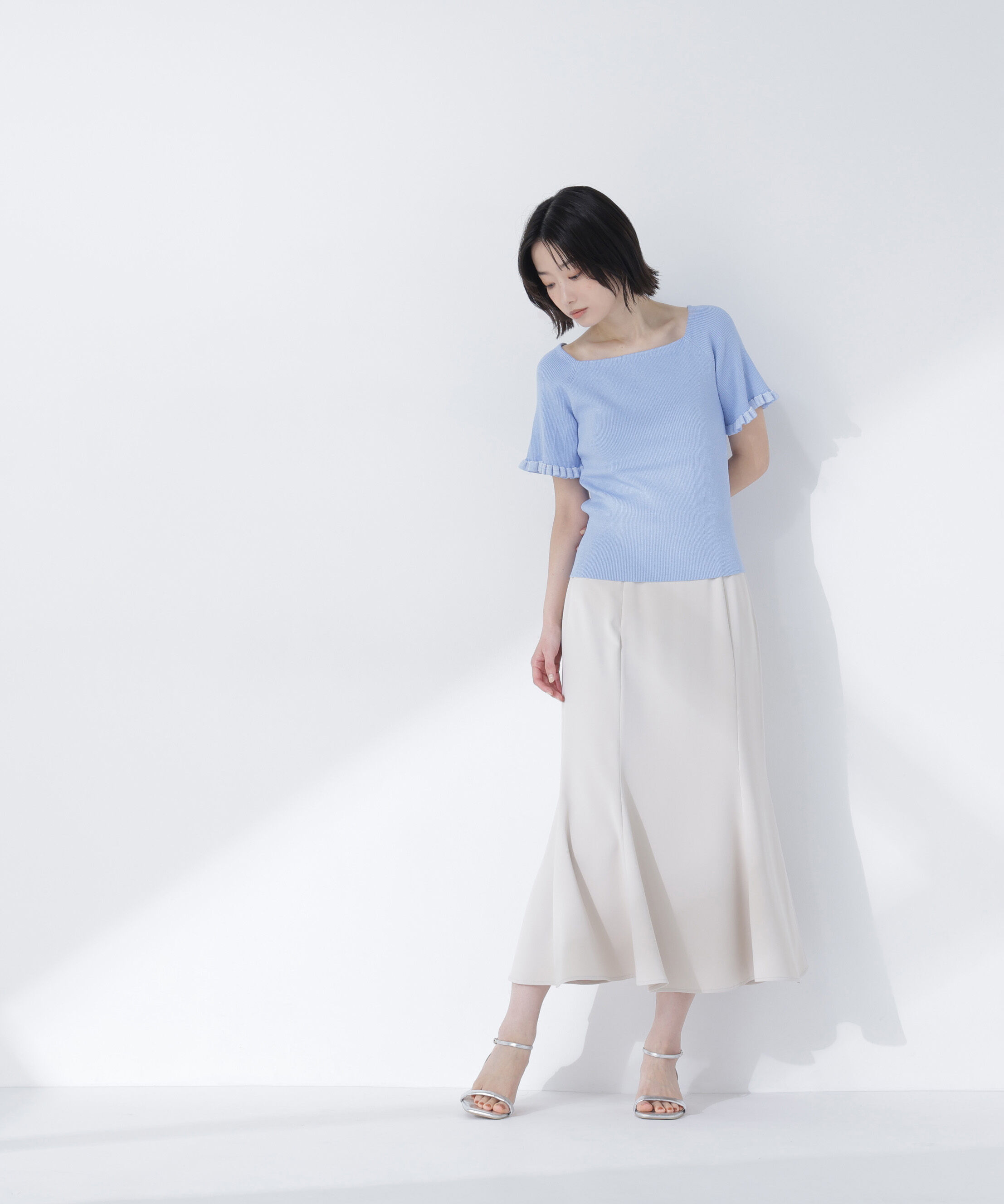  「ボーダーフリルスリーブニット」|ニット・セーター|