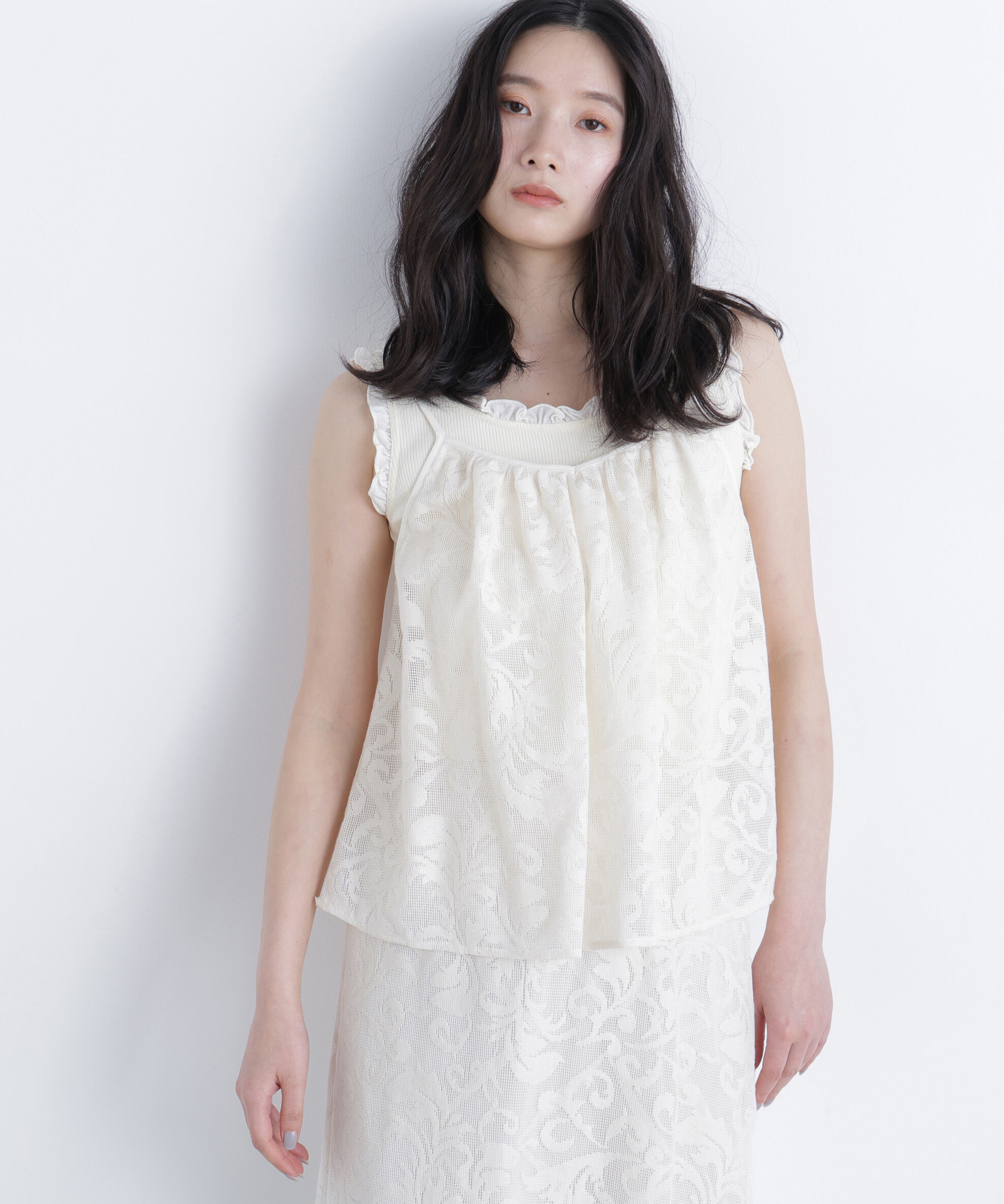  「フラワーメッシュ SETUP キャミソール」|シャツ・ブラウス|エクリュ1