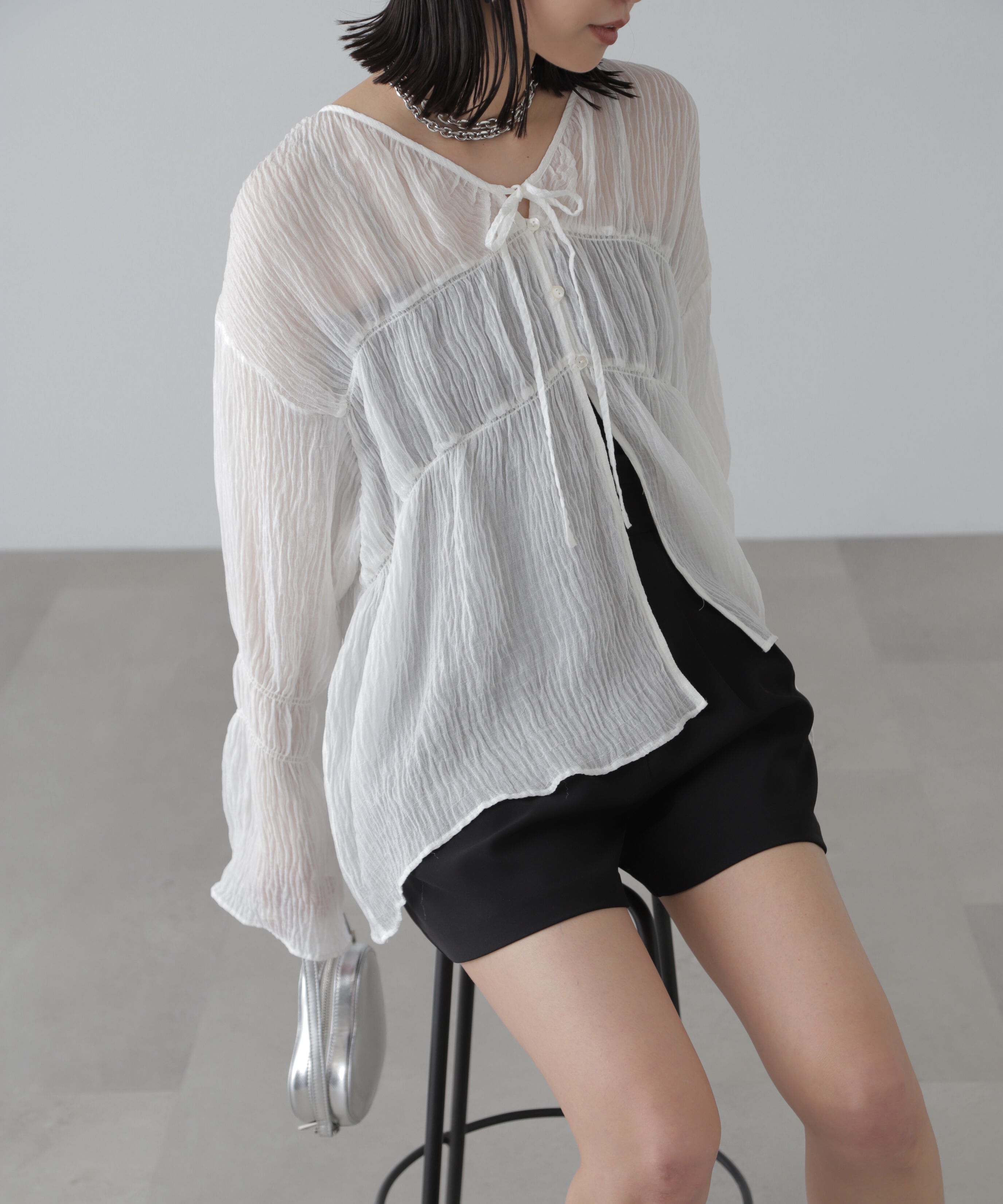  「シャーリングドロストチュニックブラウス」|シャツ・ブラウス|