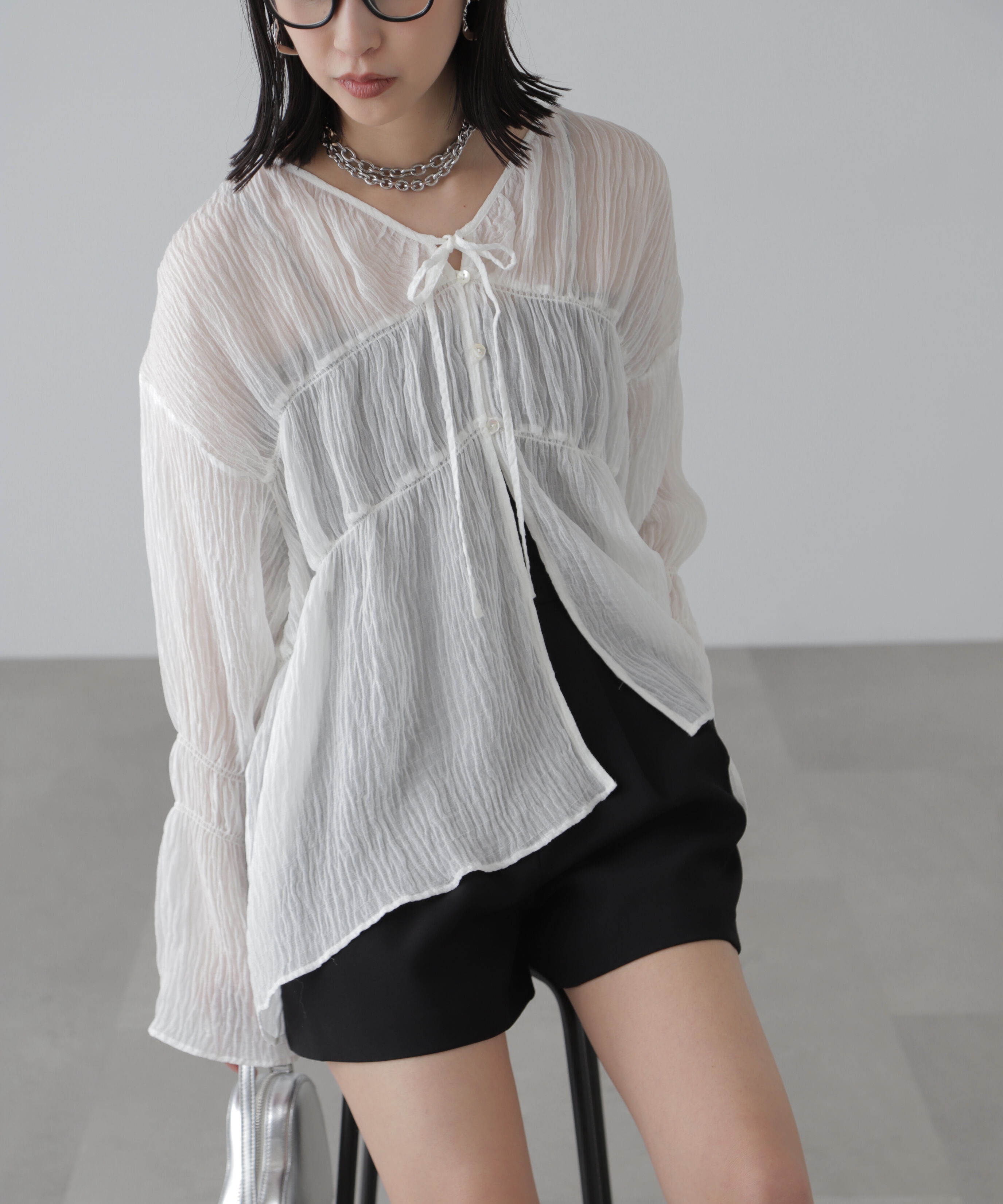  「シャーリングドロストチュニックブラウス」|シャツ・ブラウス|