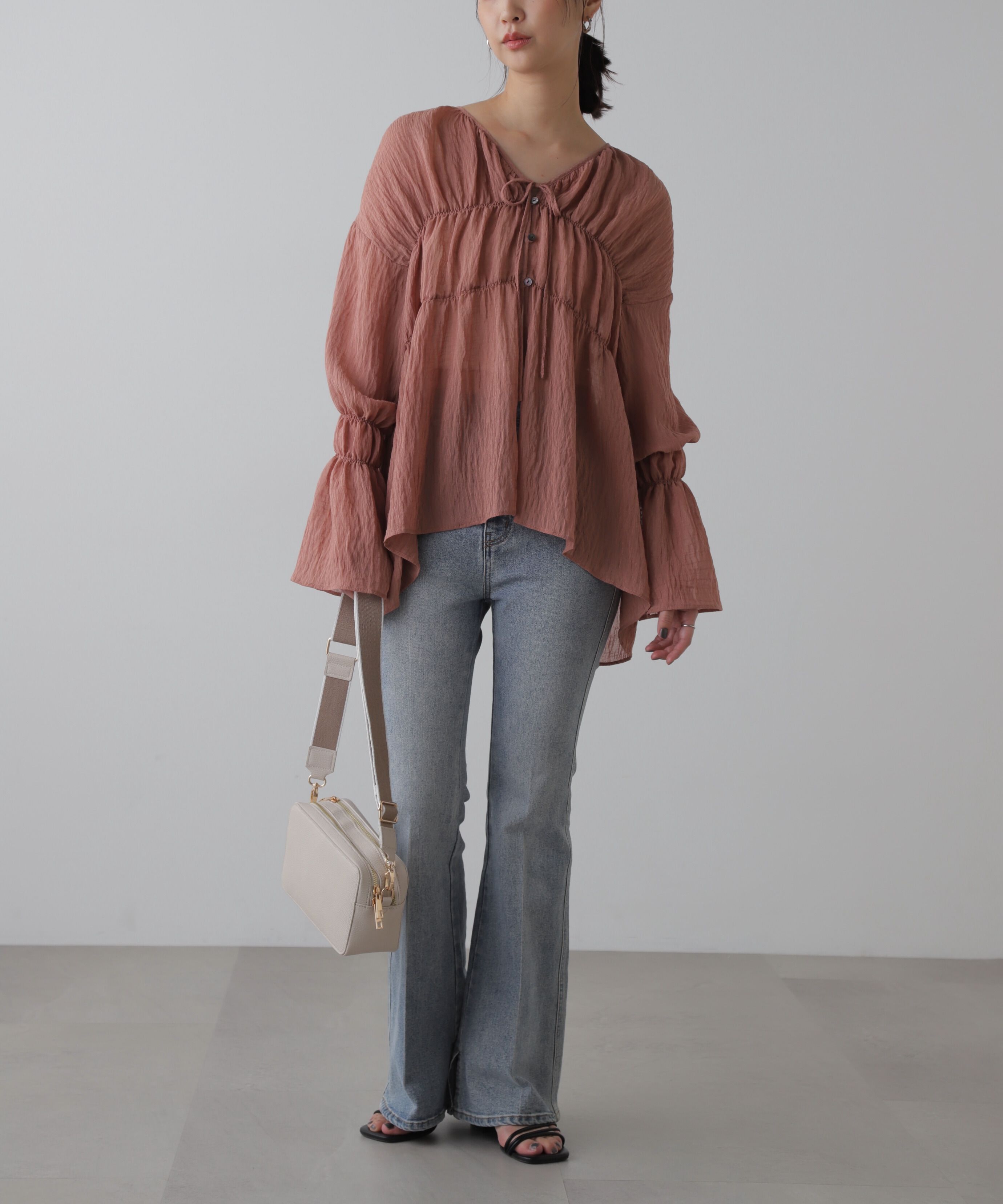  「シャーリングドロストチュニックブラウス」|シャツ・ブラウス|