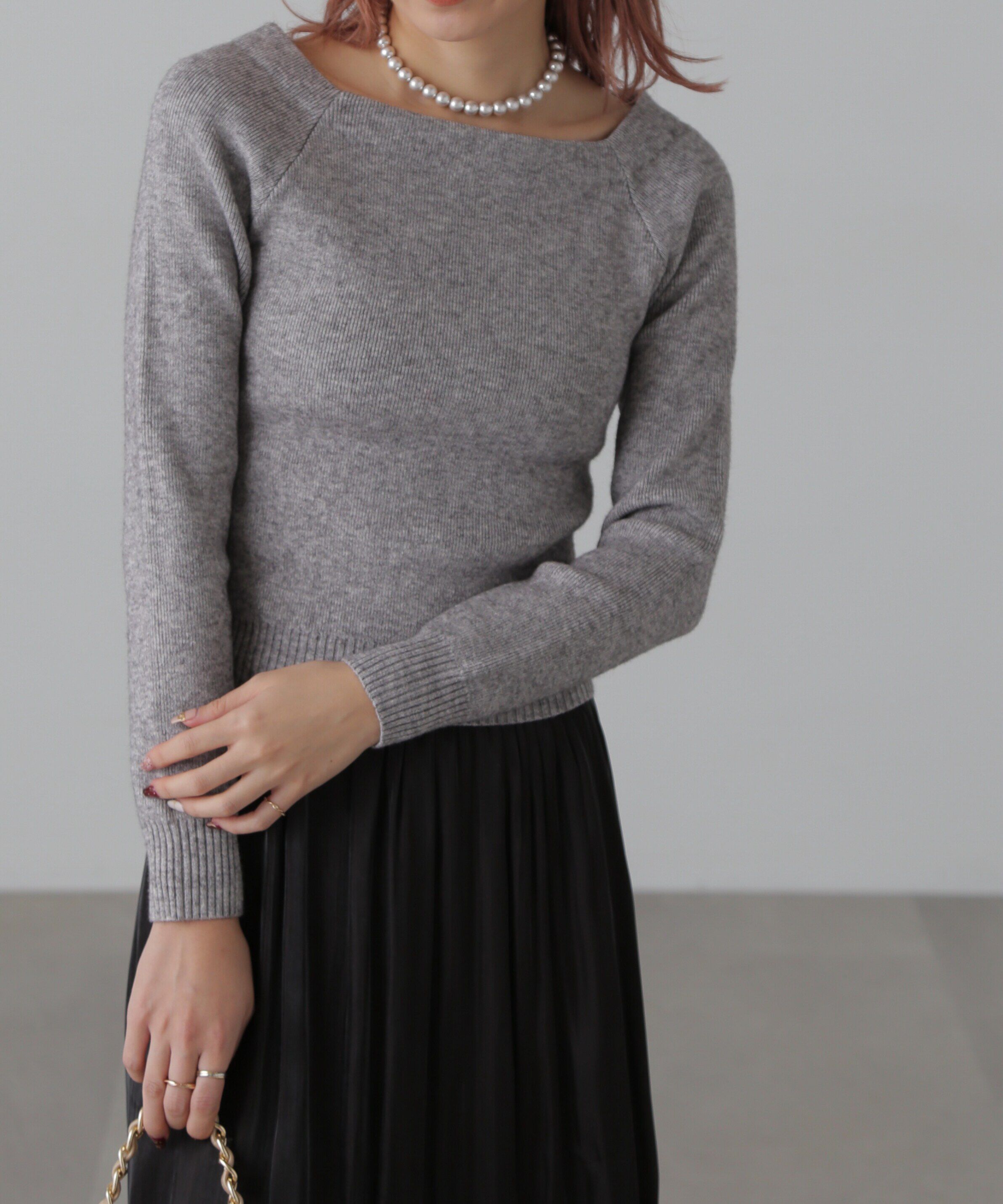  「スクエアネックコンパクトニット」|ニット・セーター|グレー