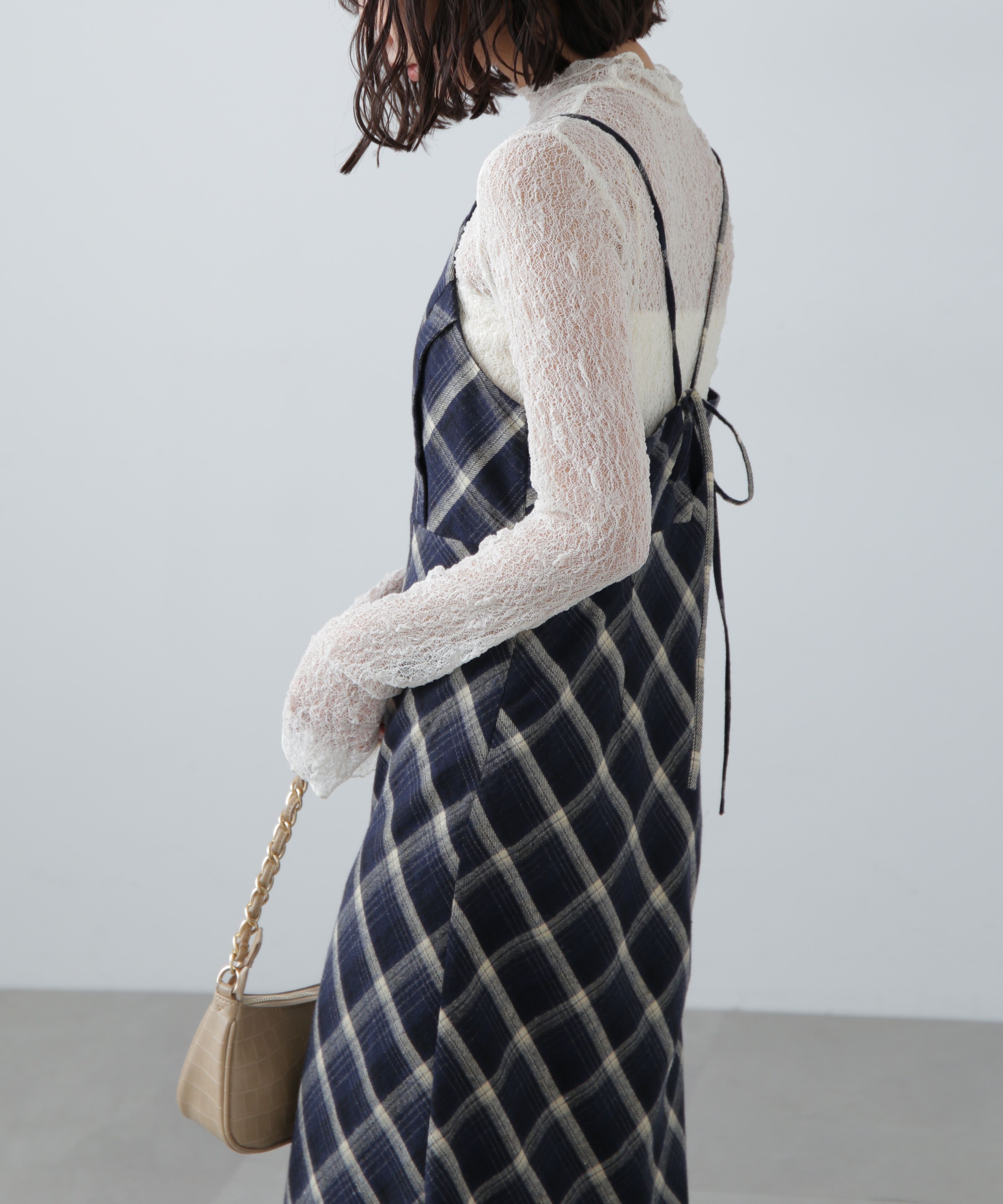  「ボタンスリットチェックキャミワンピース」|ワンピース|