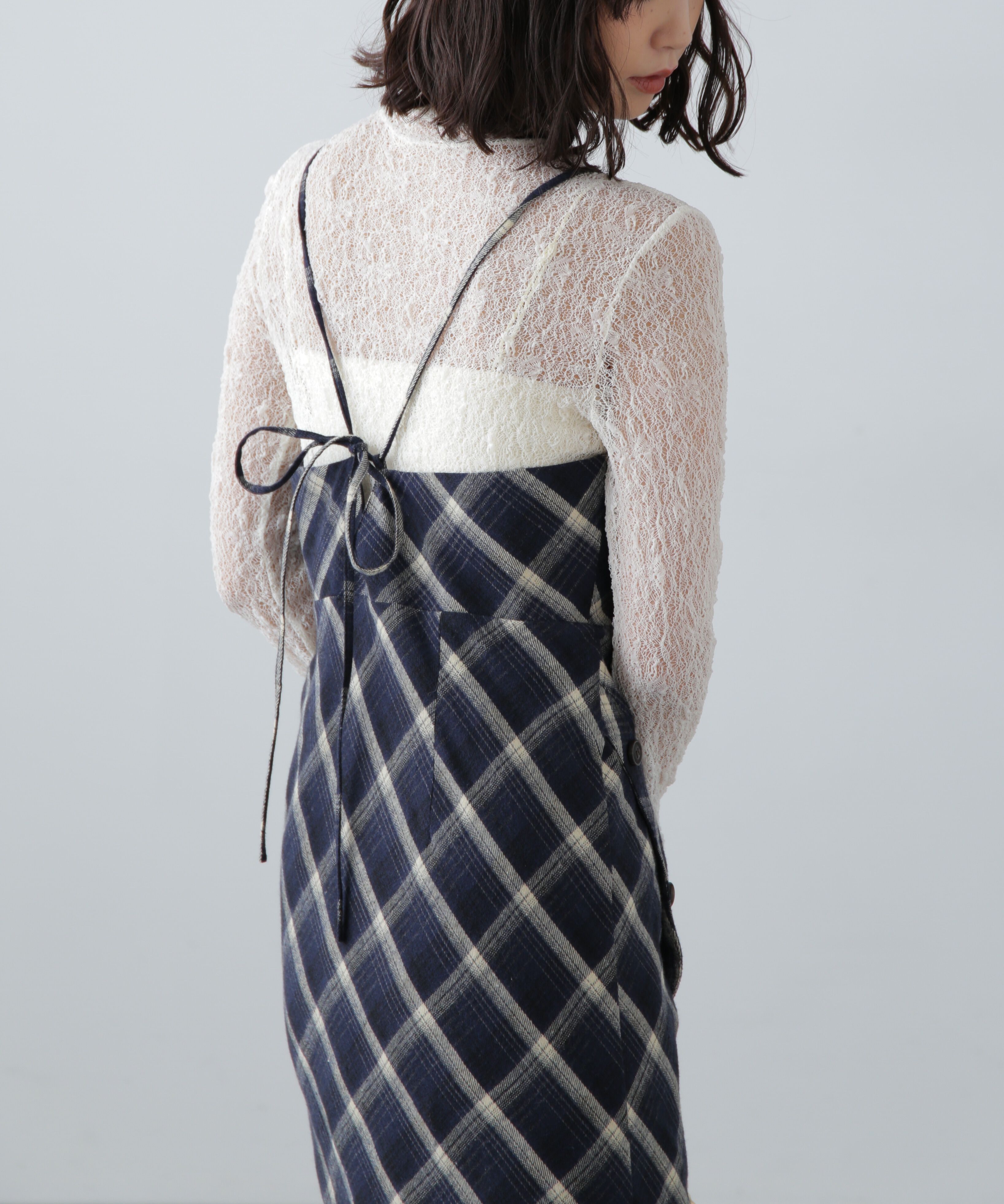  「ボタンスリットチェックキャミワンピース」|ワンピース|