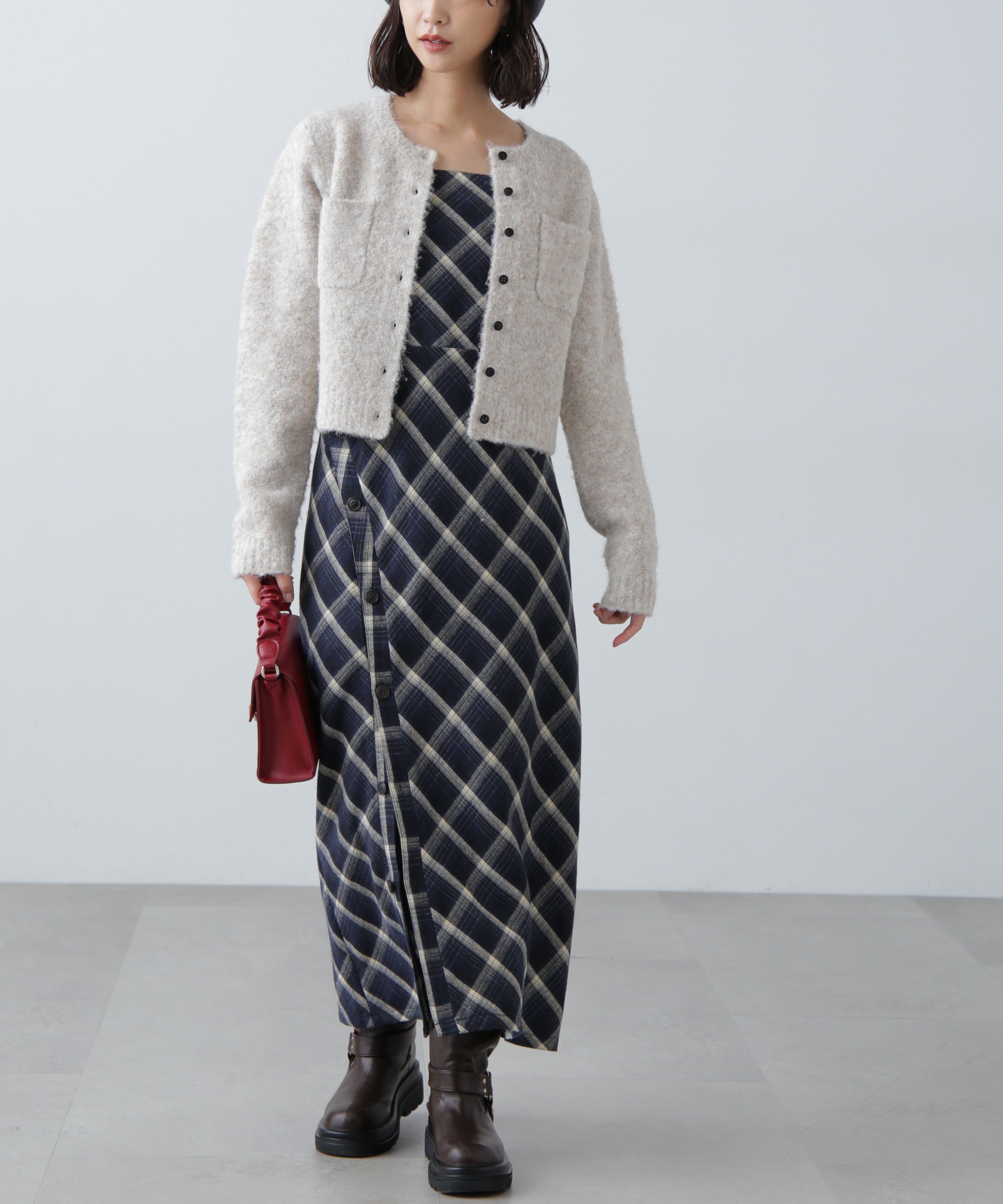  「ボタンスリットチェックキャミワンピース」|ワンピース|