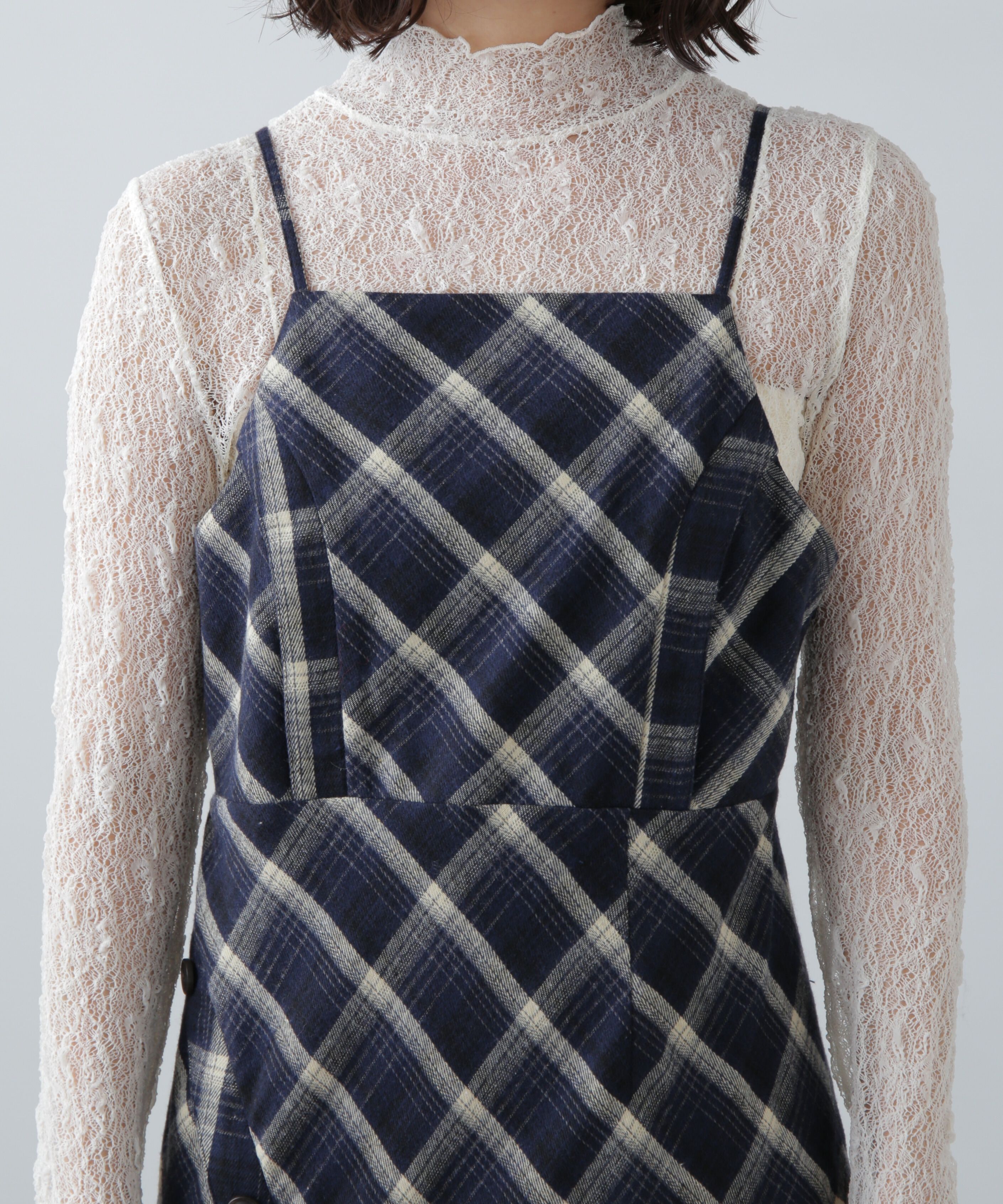  「ボタンスリットチェックキャミワンピース」|ワンピース|