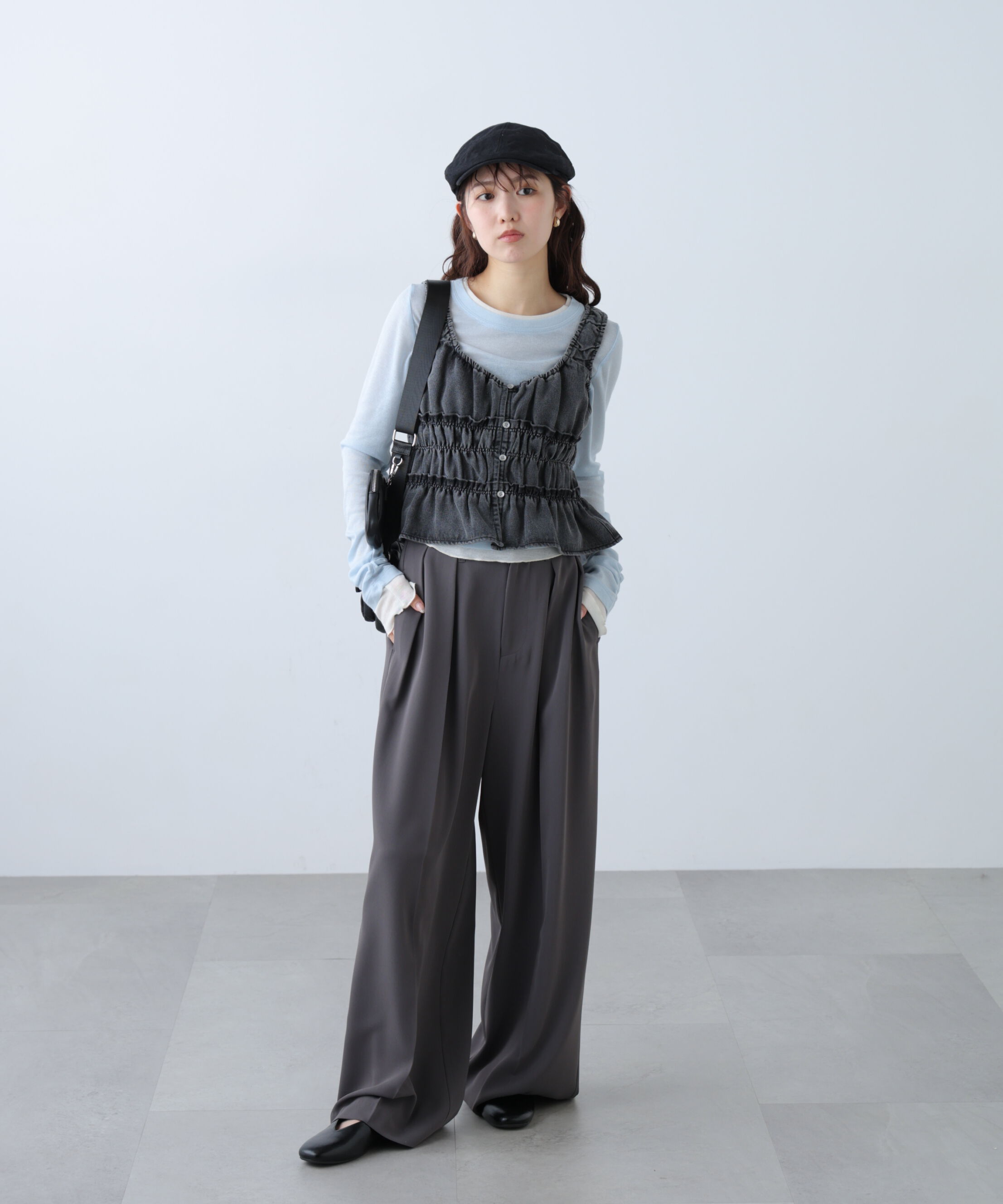  「シャーリングデニムビスチェ」|シャツ・ブラウス|