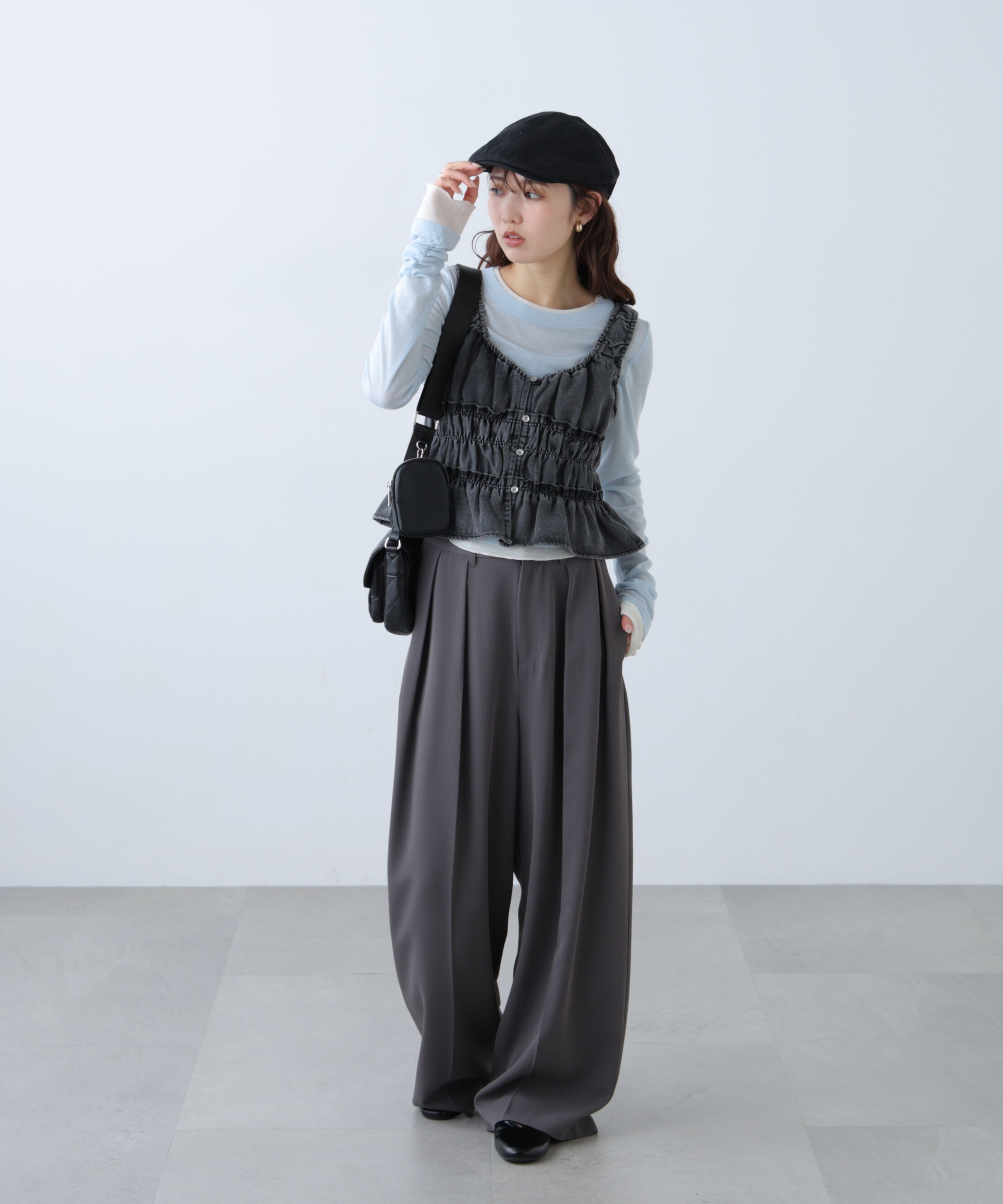  「シャーリングデニムビスチェ」|シャツ・ブラウス|