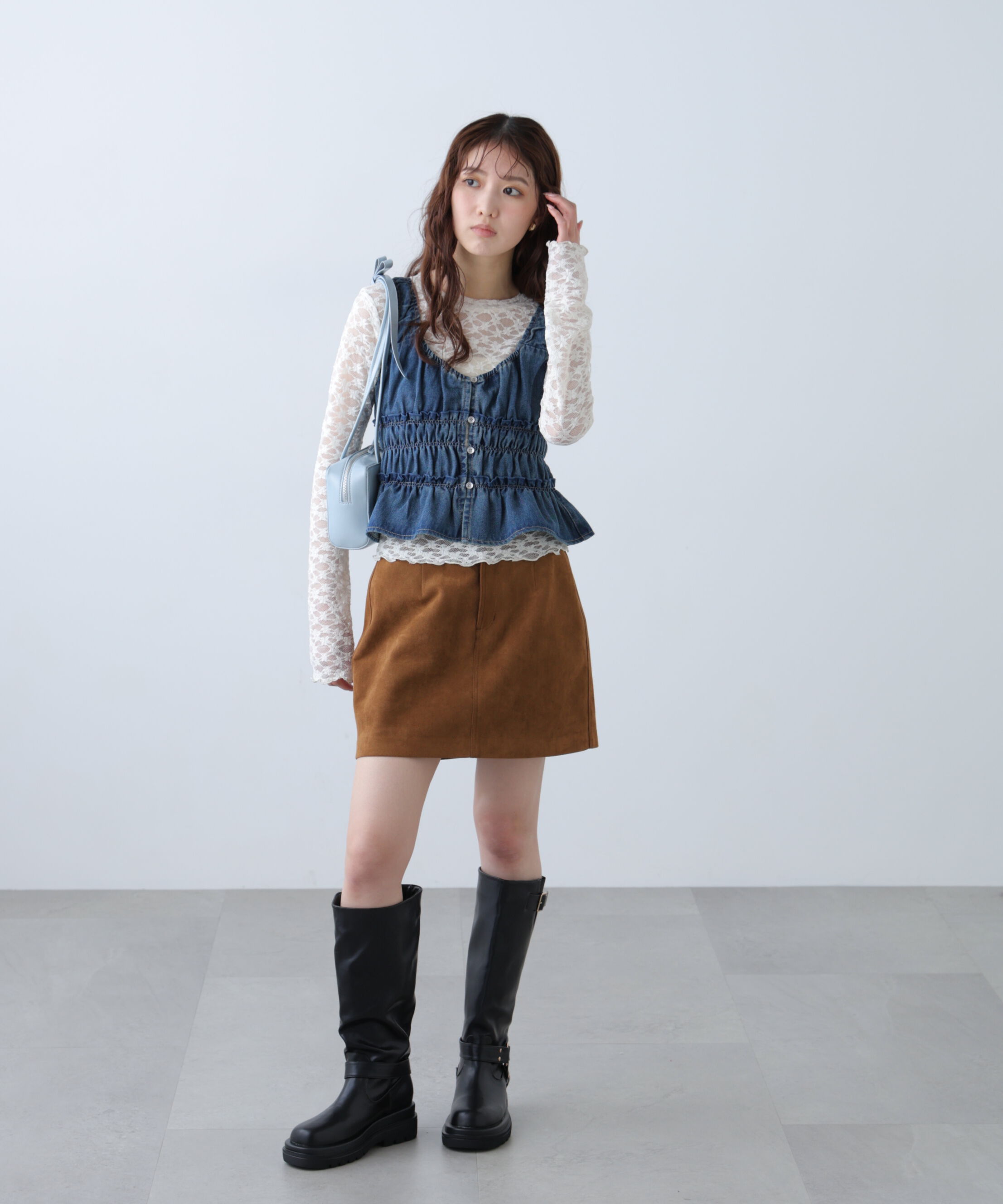  「シャーリングデニムビスチェ」|シャツ・ブラウス|