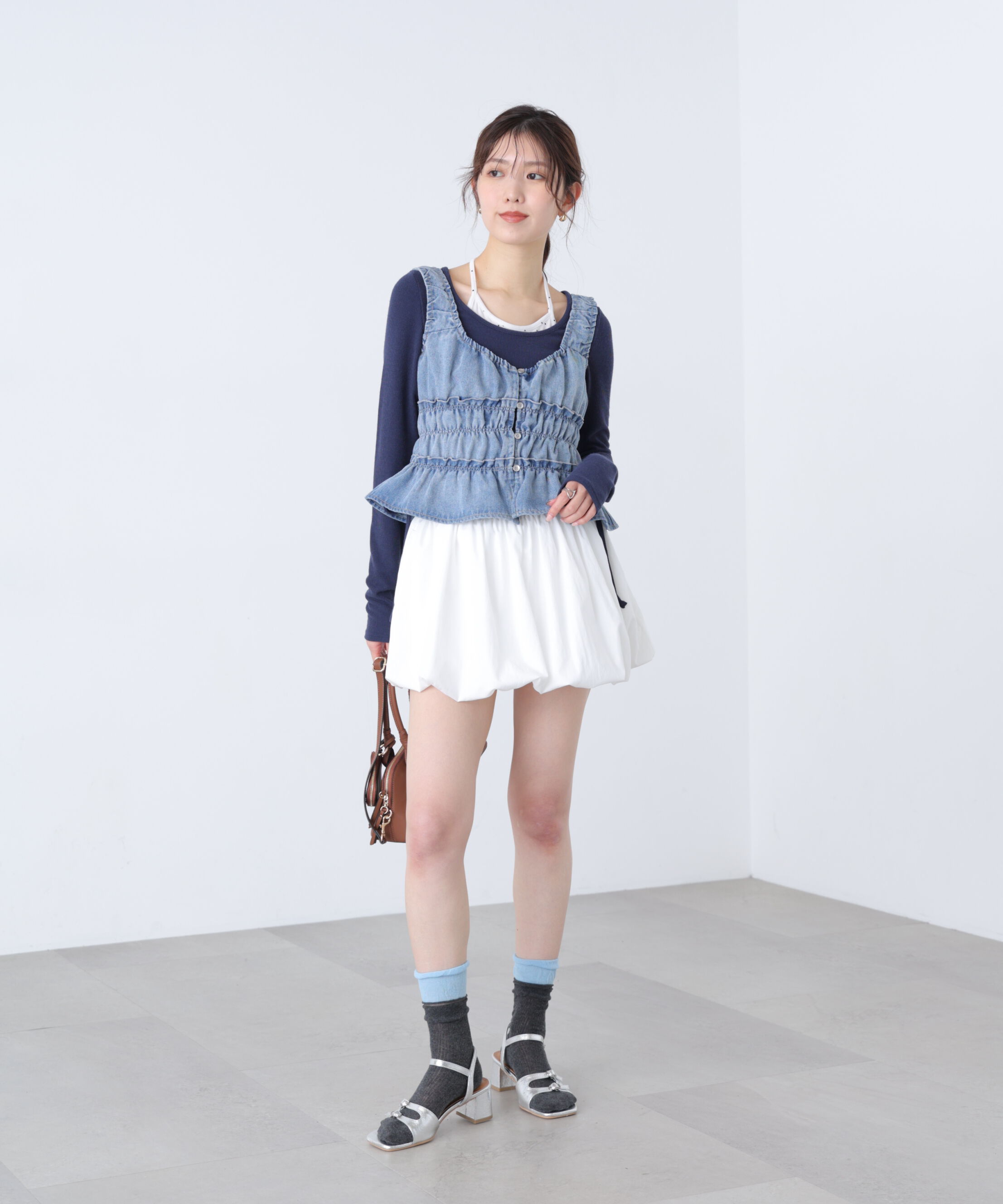  「シャーリングデニムビスチェ」|シャツ・ブラウス|