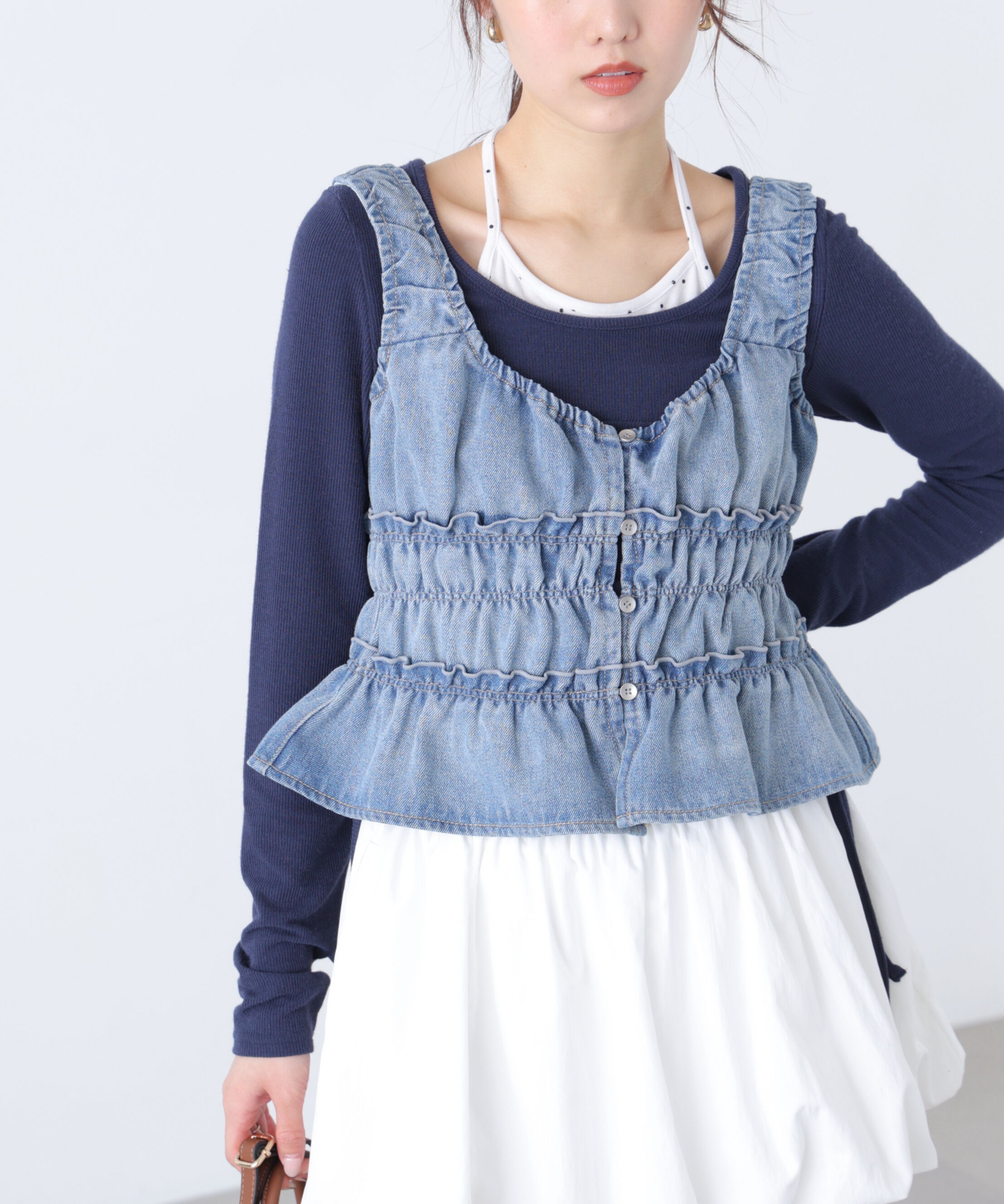  「シャーリングデニムビスチェ」|シャツ・ブラウス|