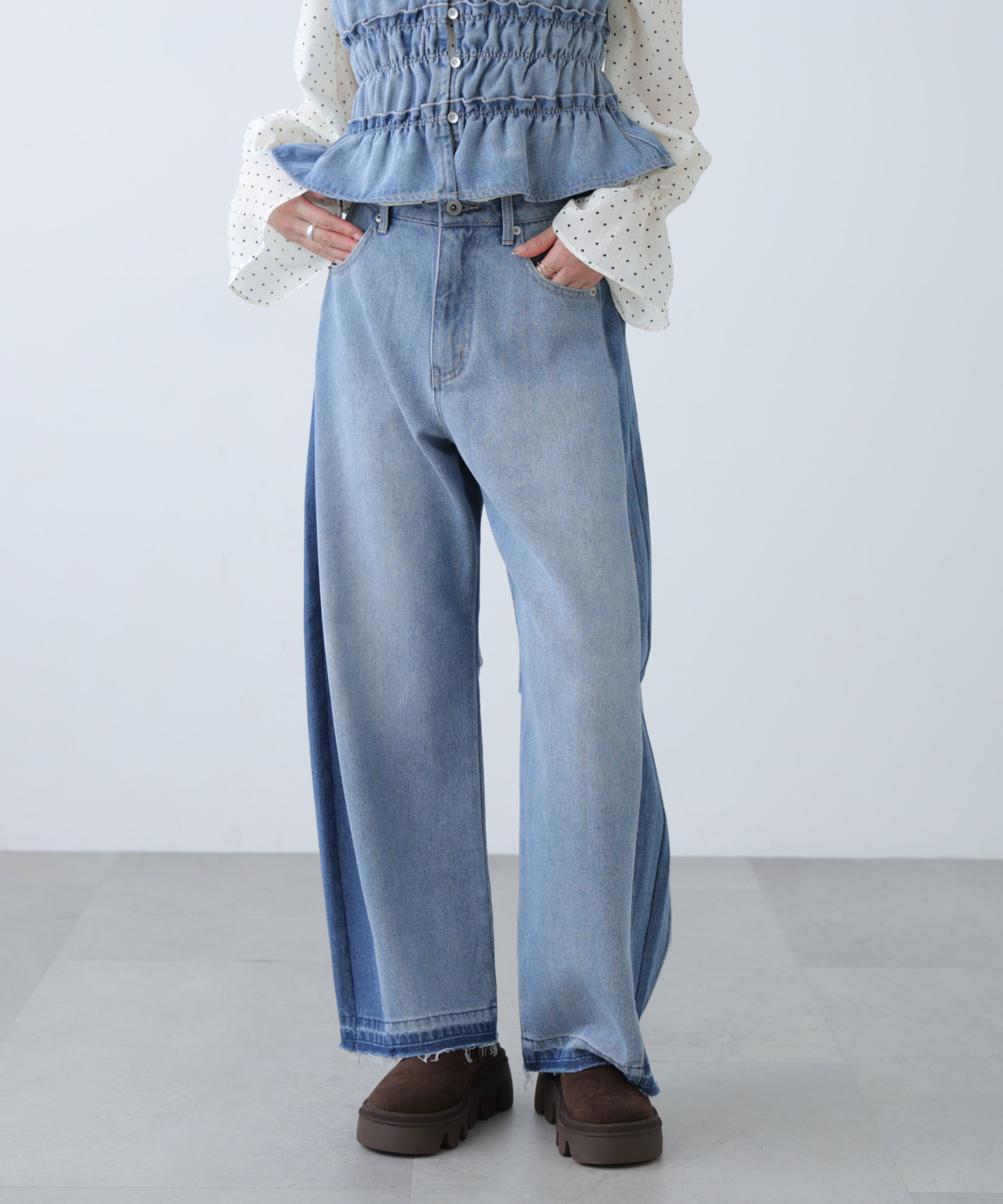  「[低身長サイズ/Sシリーズ]配色パネルバレルワイドパンツ」|その他|