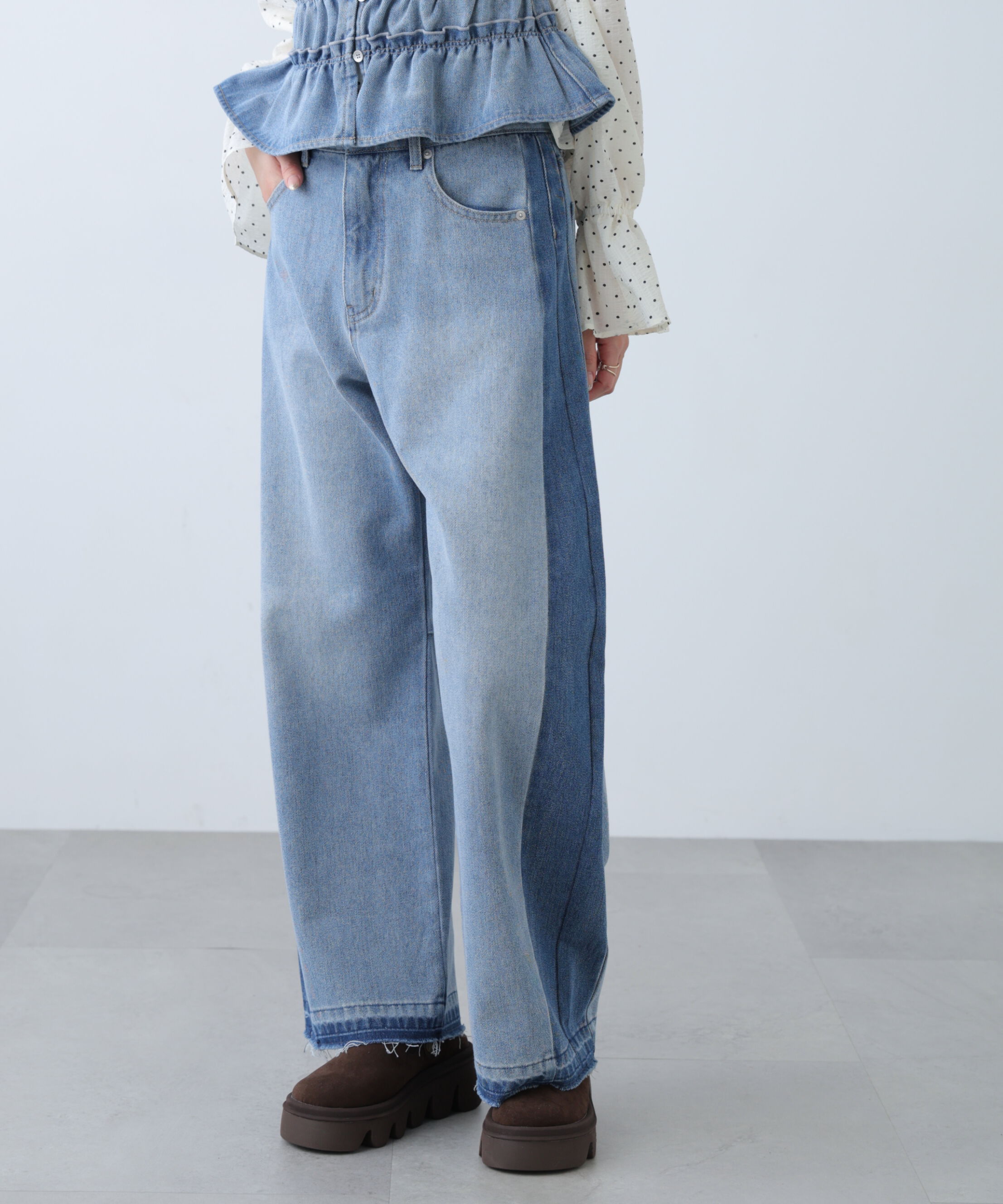  「[低身長サイズ/Sシリーズ]配色パネルバレルワイドパンツ」|その他|