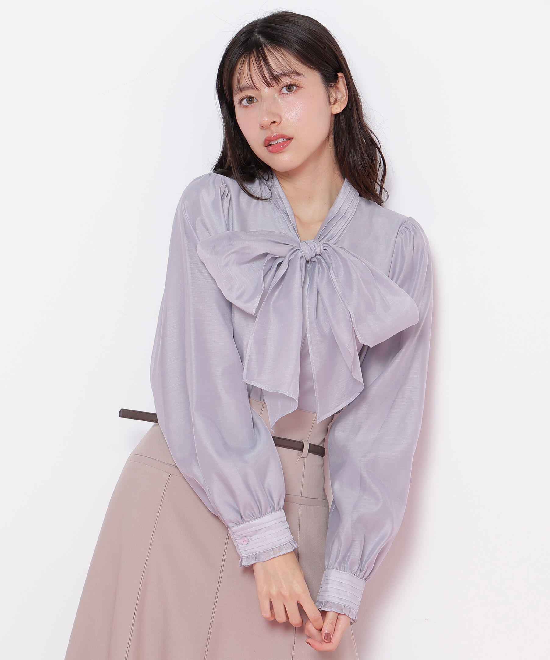  「ピンタックビッグリボンブラウス」|シャツ・ブラウス|グレー